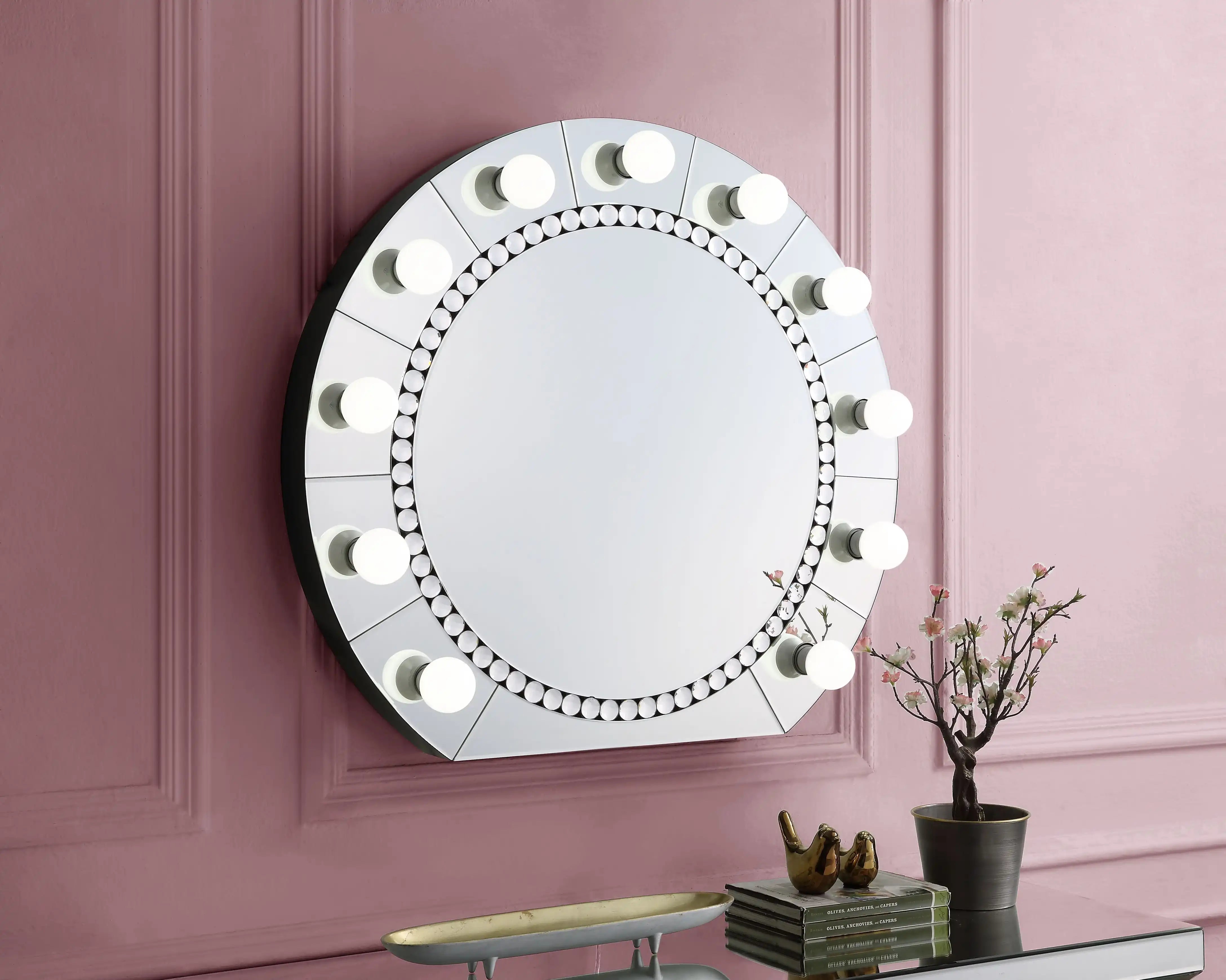 Farai - Glam Mirrored Faux Crystal Diamonds Wall Decor Mirror - Silver - Best Buy Furniture