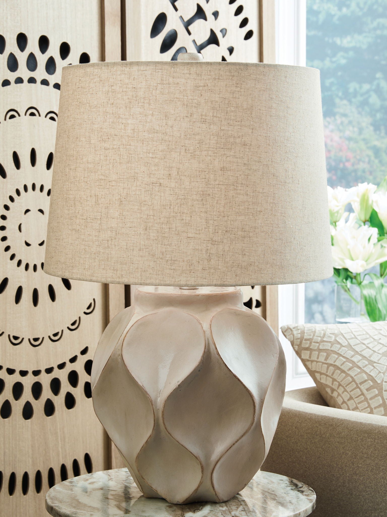 Edselham - Paper Table Lamp - Distressed Cream - Best Buy Furniture