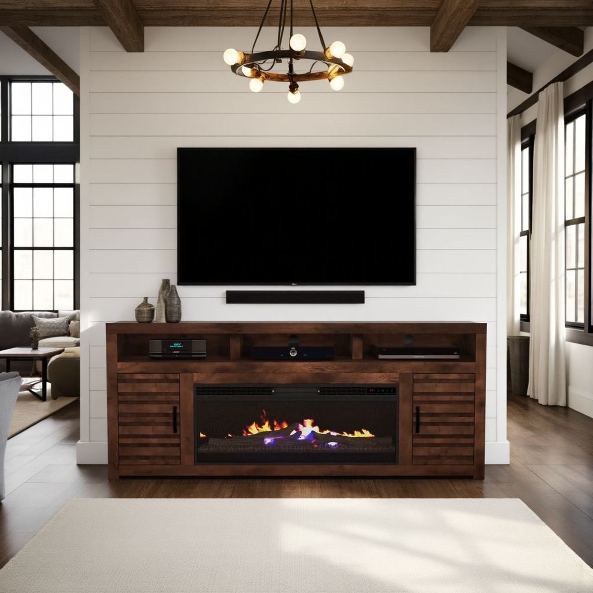 Sausalito - Electric Fireplace TV Stand Console For TVs Up To 95" - Whiskey - Best Buy Furniture
