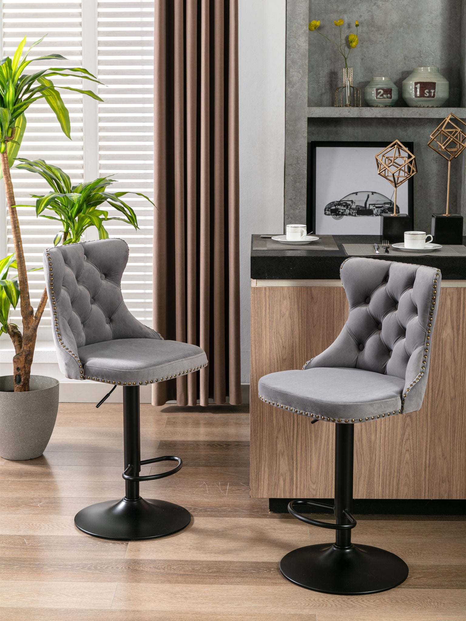 Swivel Velvet Barstools Adjusatble Seat Height, Modern Upholstered Bar Stools With Backs Comfortable Tufted For Home Pub And Kitchen Island (Set of 2) - Best Buy Furniture
