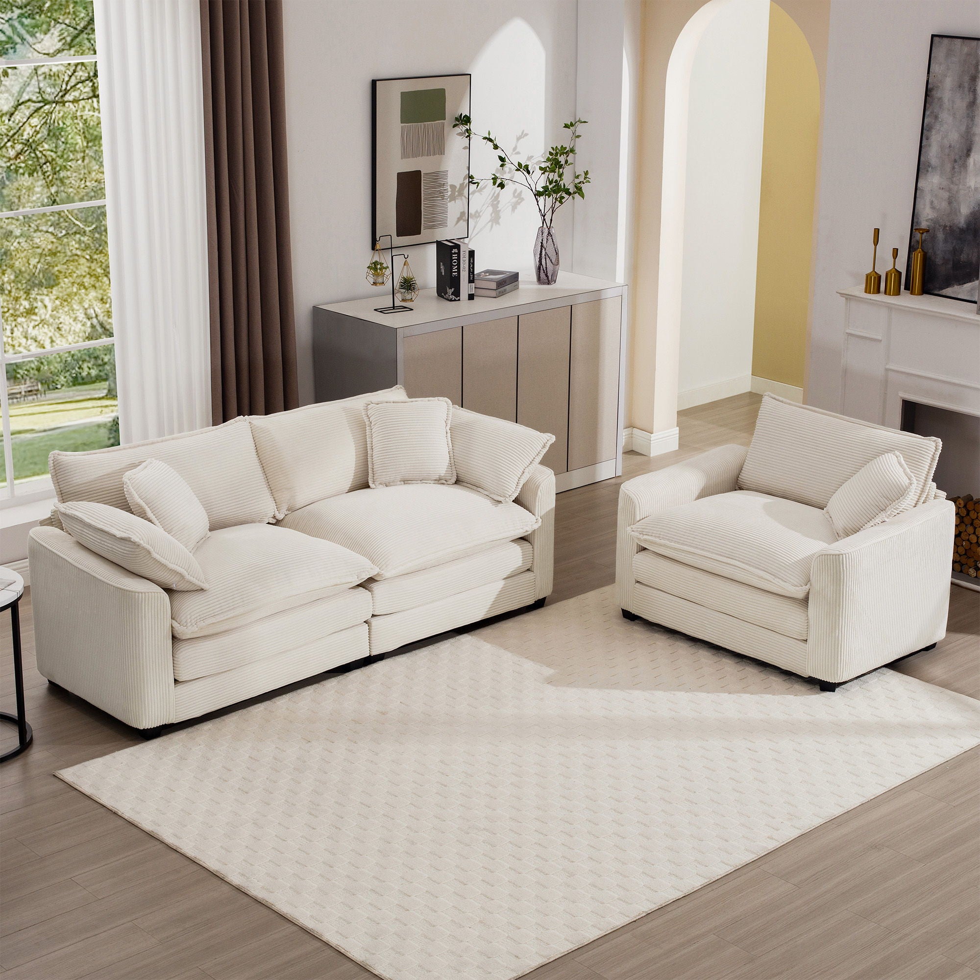Elegant Corduroy Oversized Sectional Sofa Set With Deep Seats And Flexible Layout - Best Buy Furniture