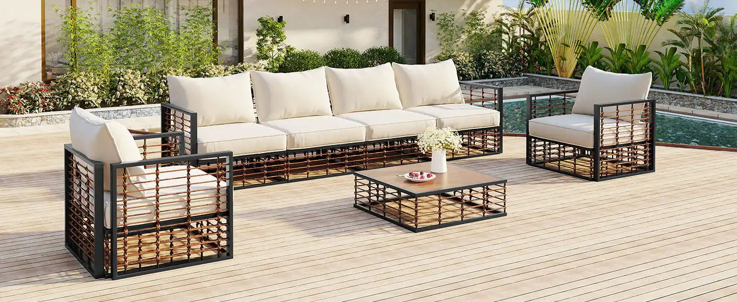 TOPMAX Modern 7-Piece Outdoor Modular Sectional Sofa Set - Best Buy Furniture