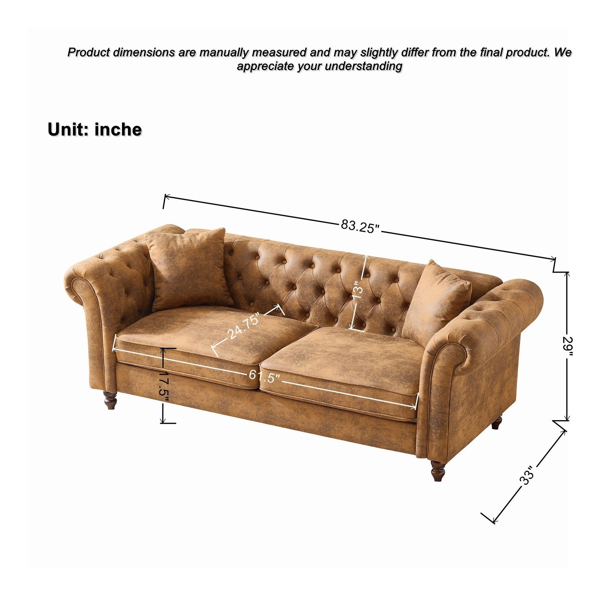 Chesterfield 3 And 3 Seater Sofa Set High Tech Fabric Roll Armrest Upholstered Couch - Best Buy Furniture