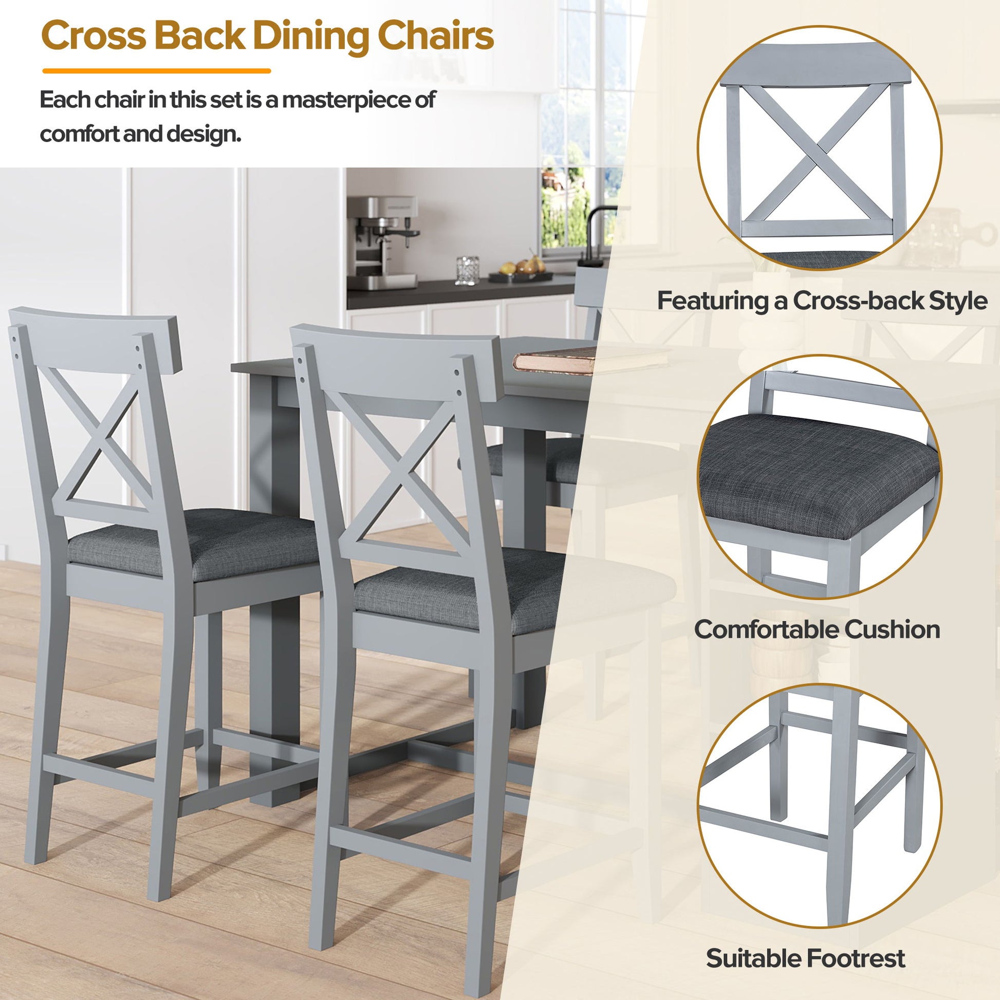 Solid Wood Farmhouse Counter Height Dining Table Set With 3 Tier Storage Shelves - Best Buy Furniture