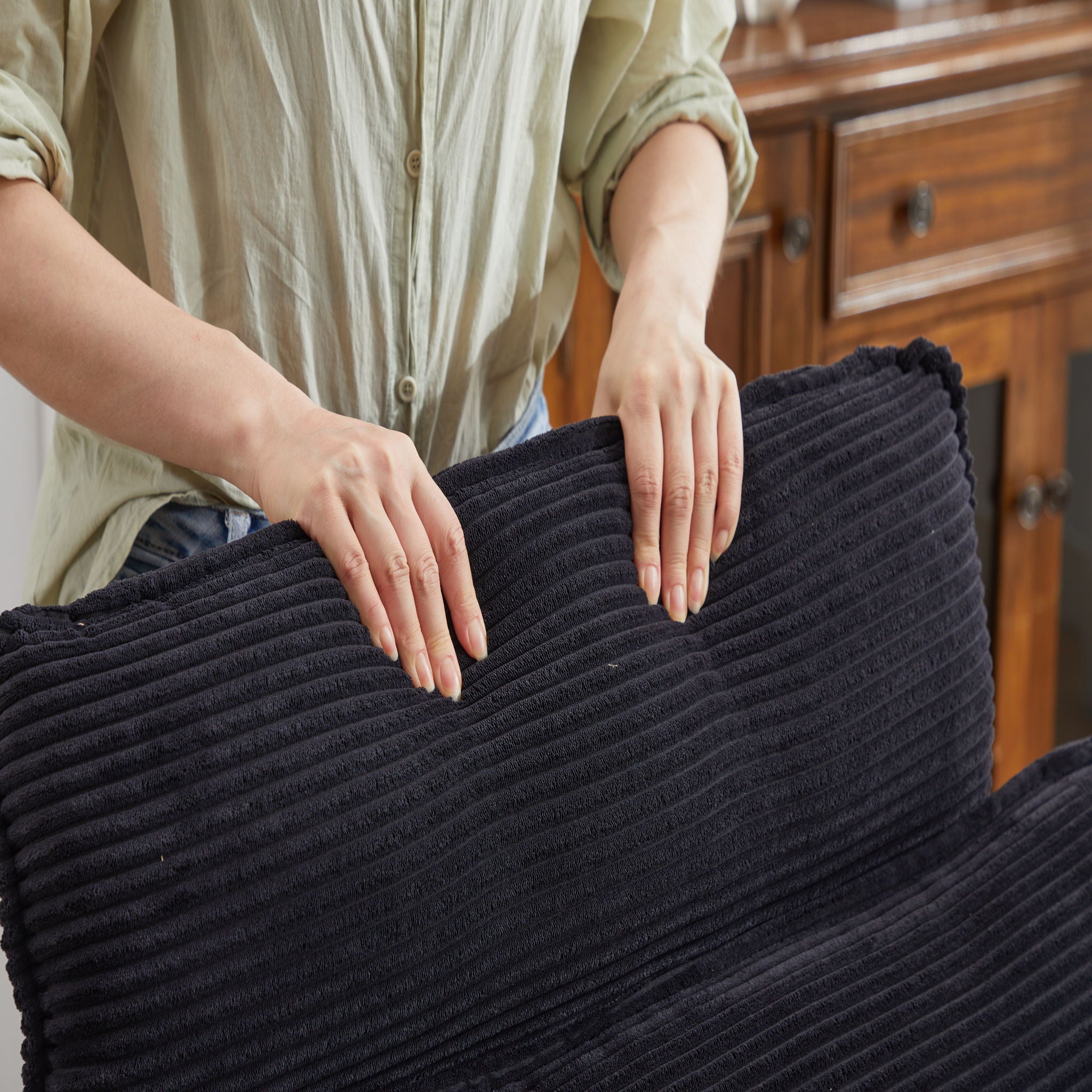 Modern Corduroy Deep Seat Sectional Sofa With Ottoman - Best Buy Furniture