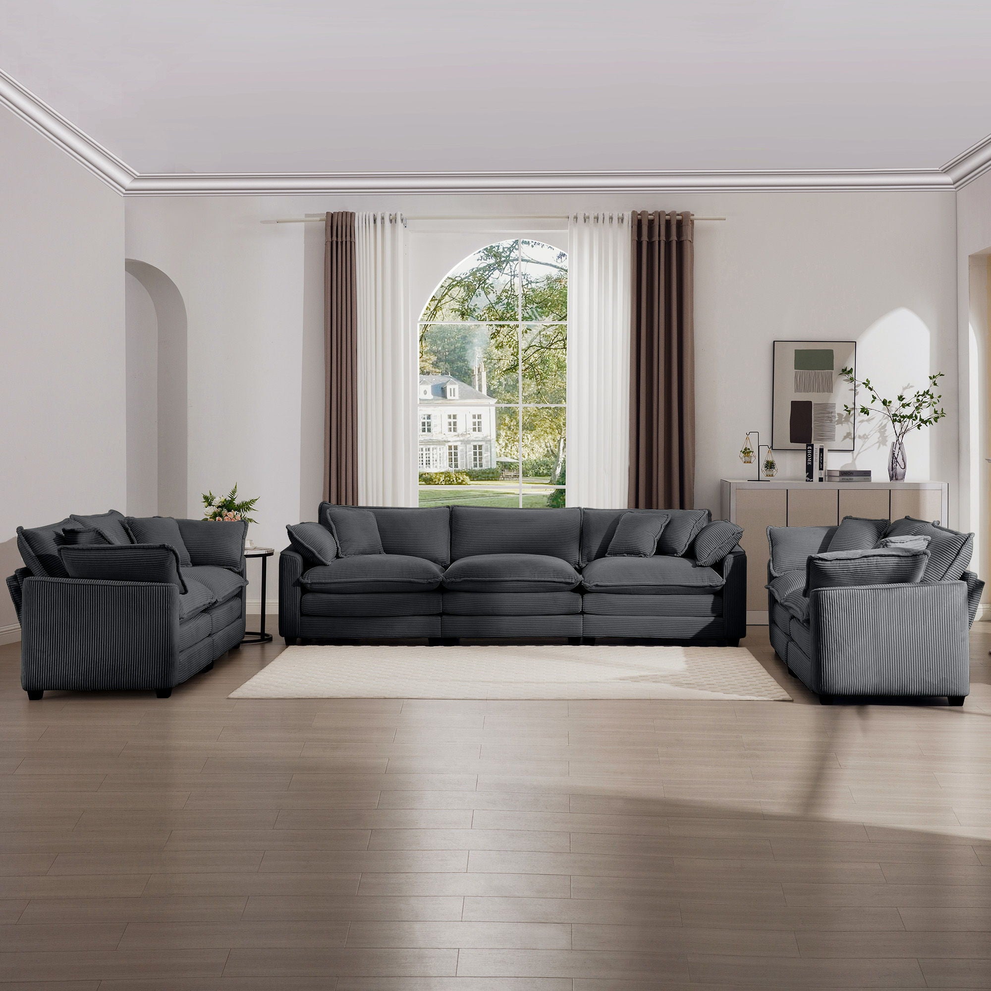 Elegant Corduroy Oversized Sectional Sofa Set With Deep Seats And Flexible Layout - Best Buy Furniture