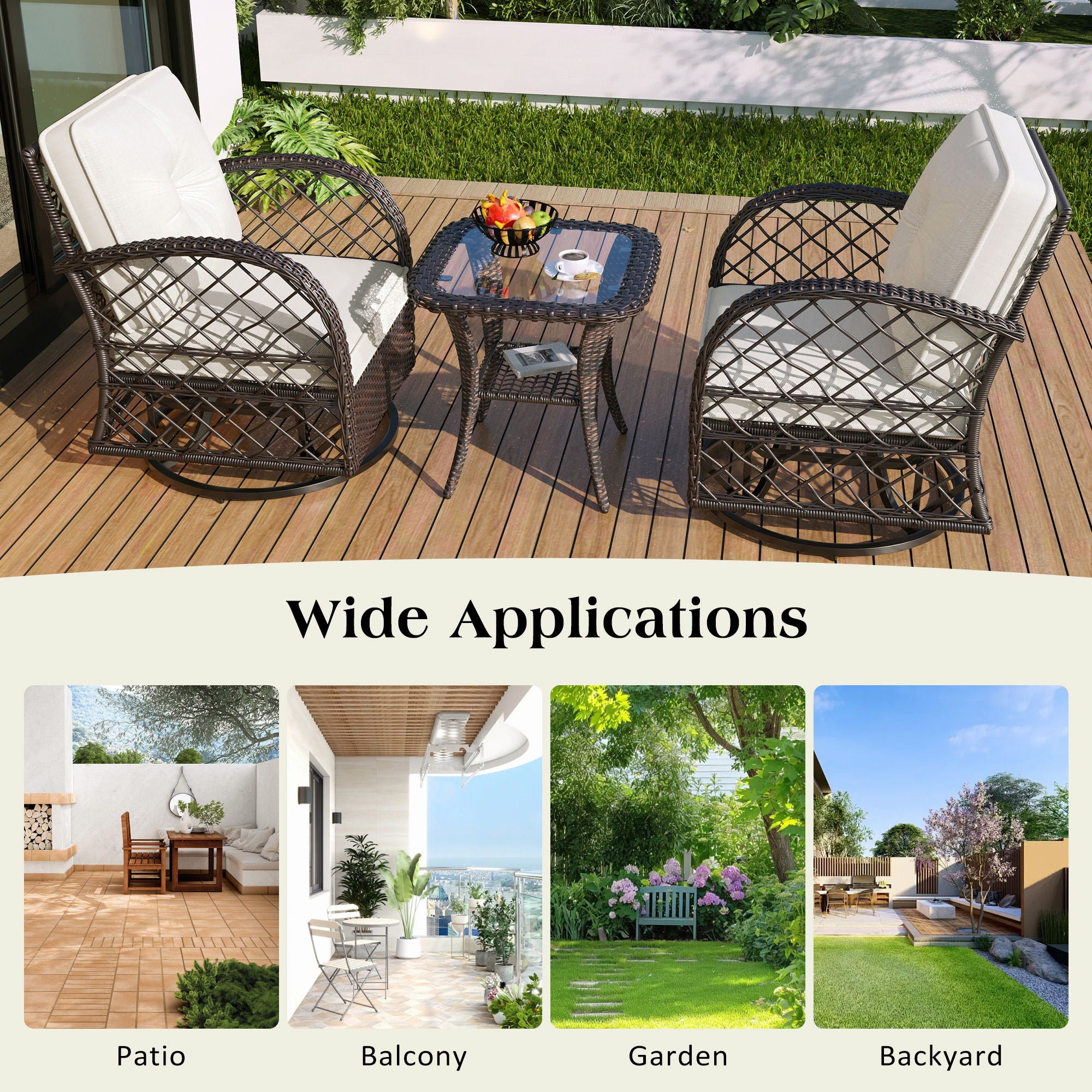 3 Piece Outdoor Chair & Table Set Chat Set, 2 Person Rattan Seating Group - Best Buy Furniture