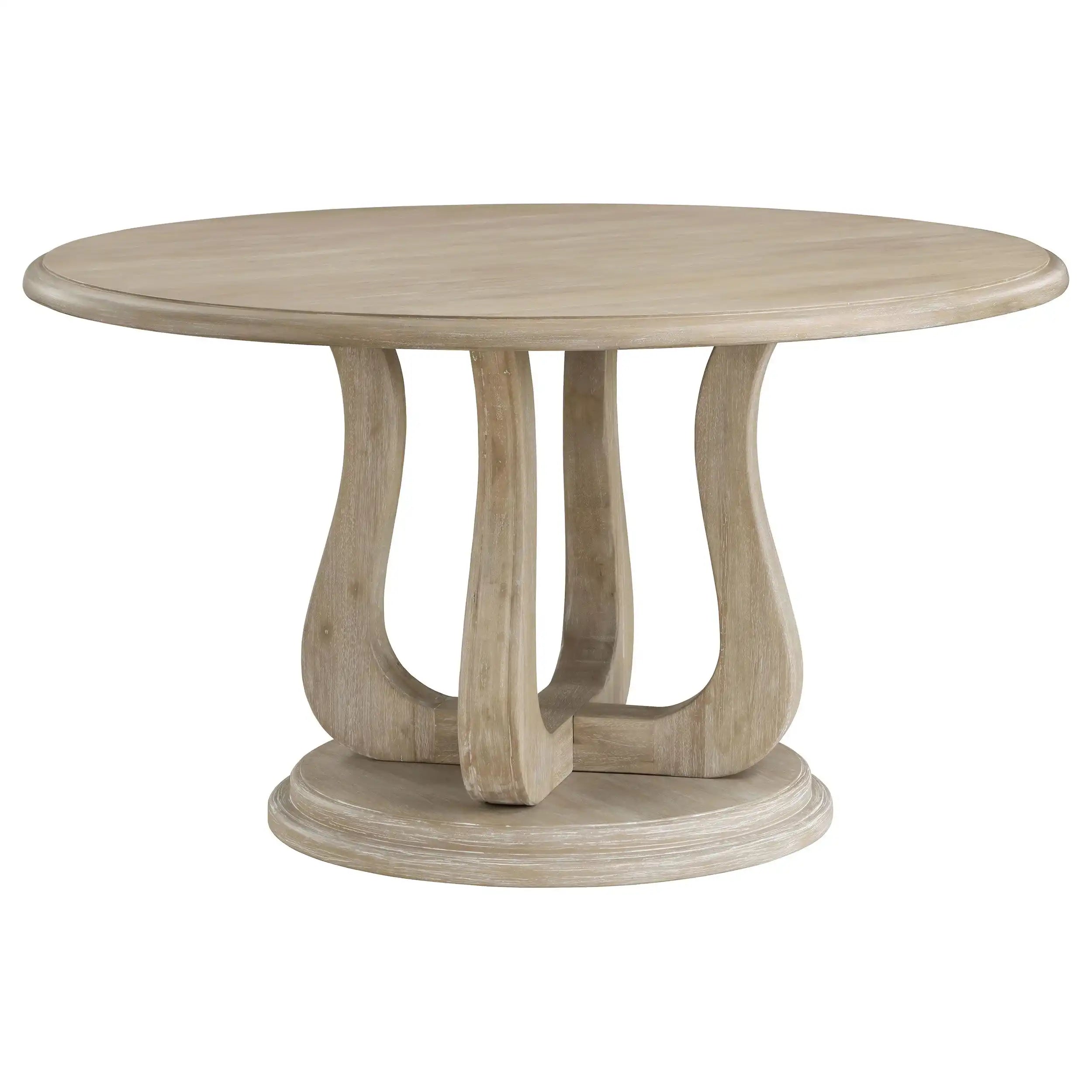 Trofello - Round Pedestal Dining Table - White Washed - Best Buy Furniture
