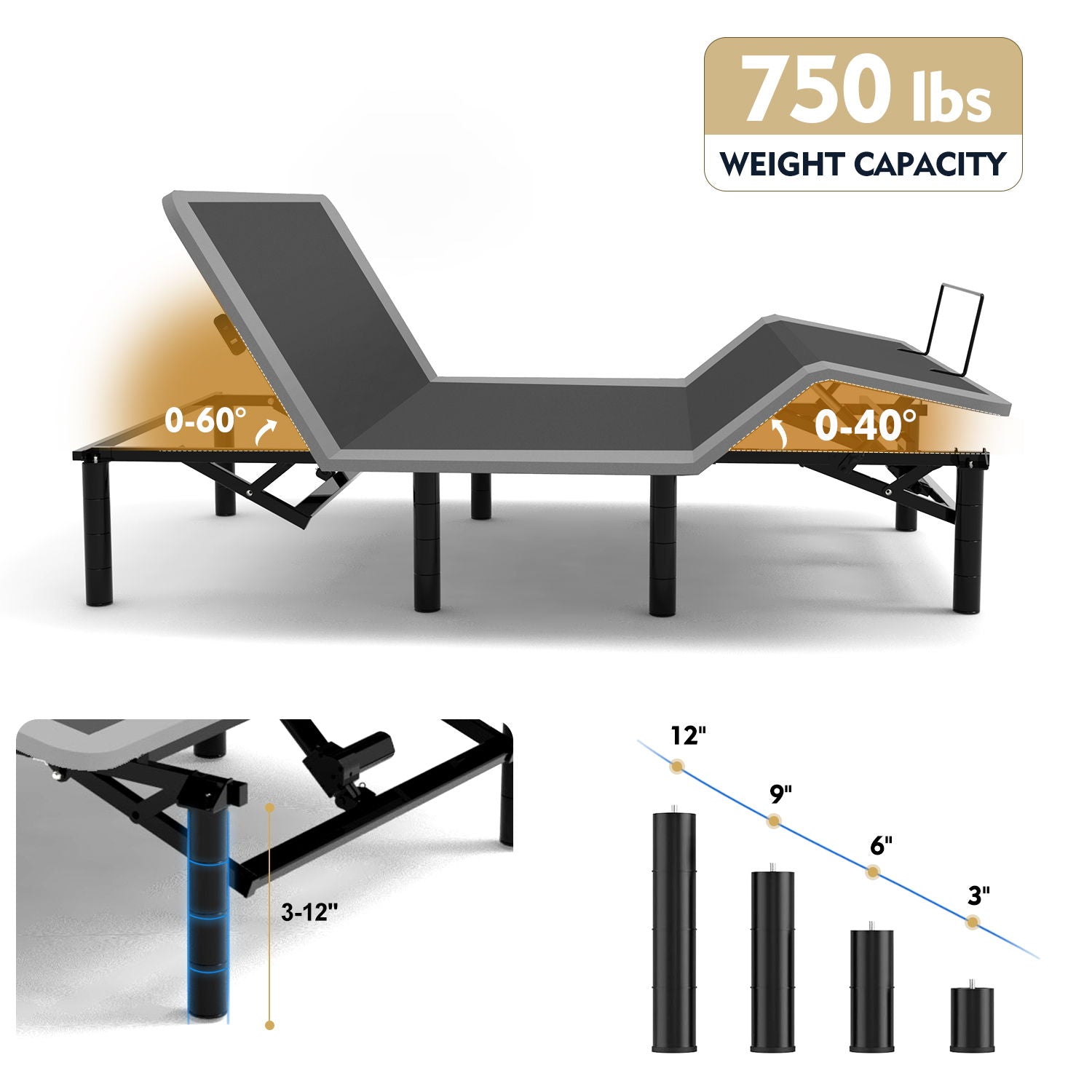 Adjustable Bed Frame With Massage Head & Foot Incline, Wireless Remote, USB Ports, LED Night Light - Best Buy Furniture