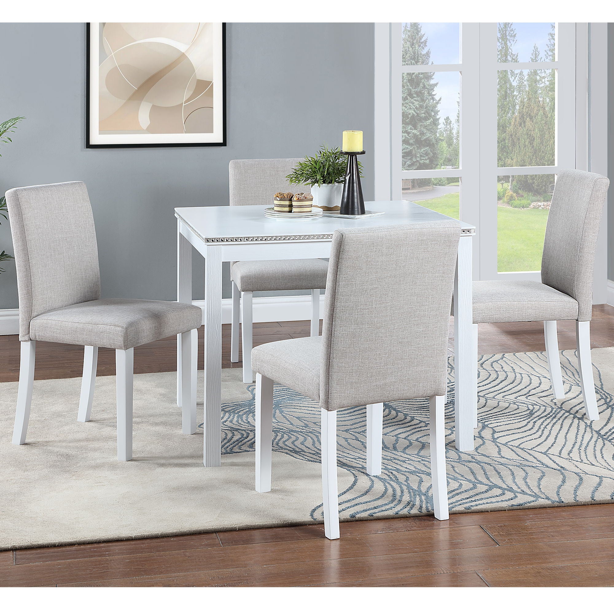 Dining Table Set With Crystal Decoration And Upholstered Chairs - Best Buy Furniture