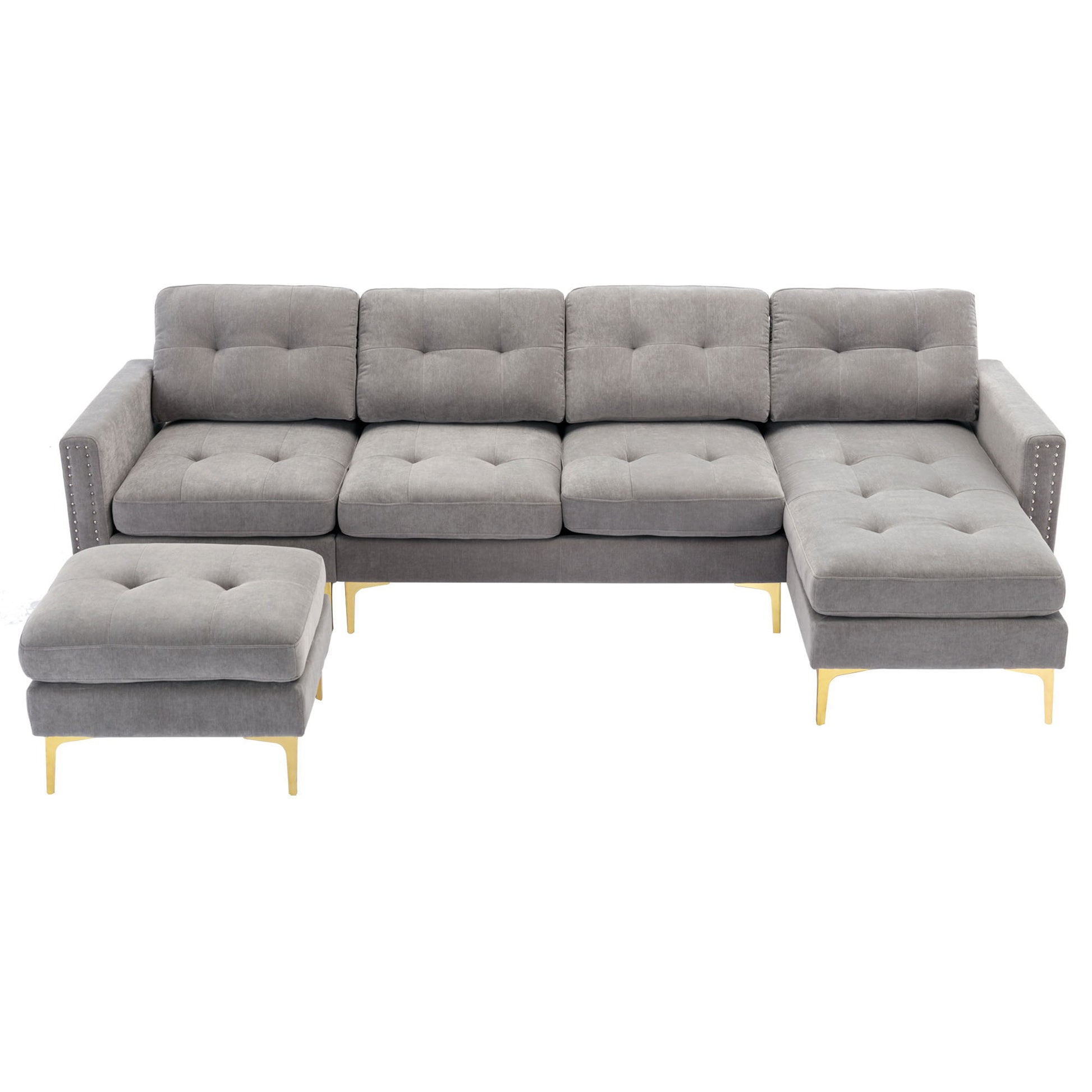 Modern L - Shape Convertible Sectional Sofa With Movable Ottoman - Best Buy Furniture