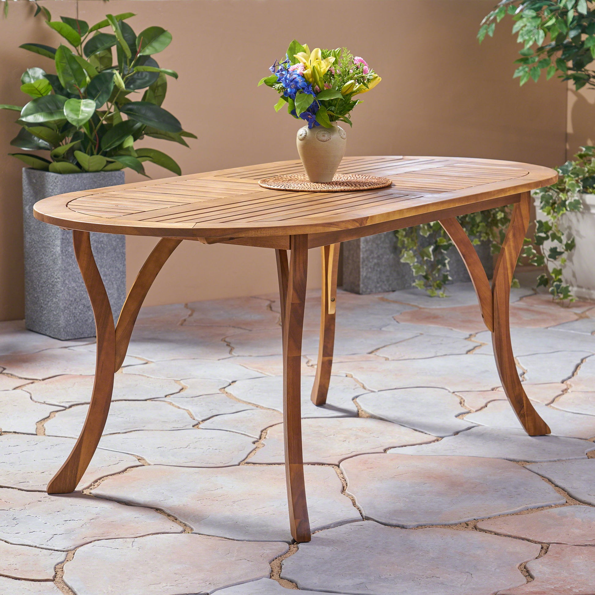 Outdoor Table With Smooth Lines, Slat Top - Best Buy Furniture