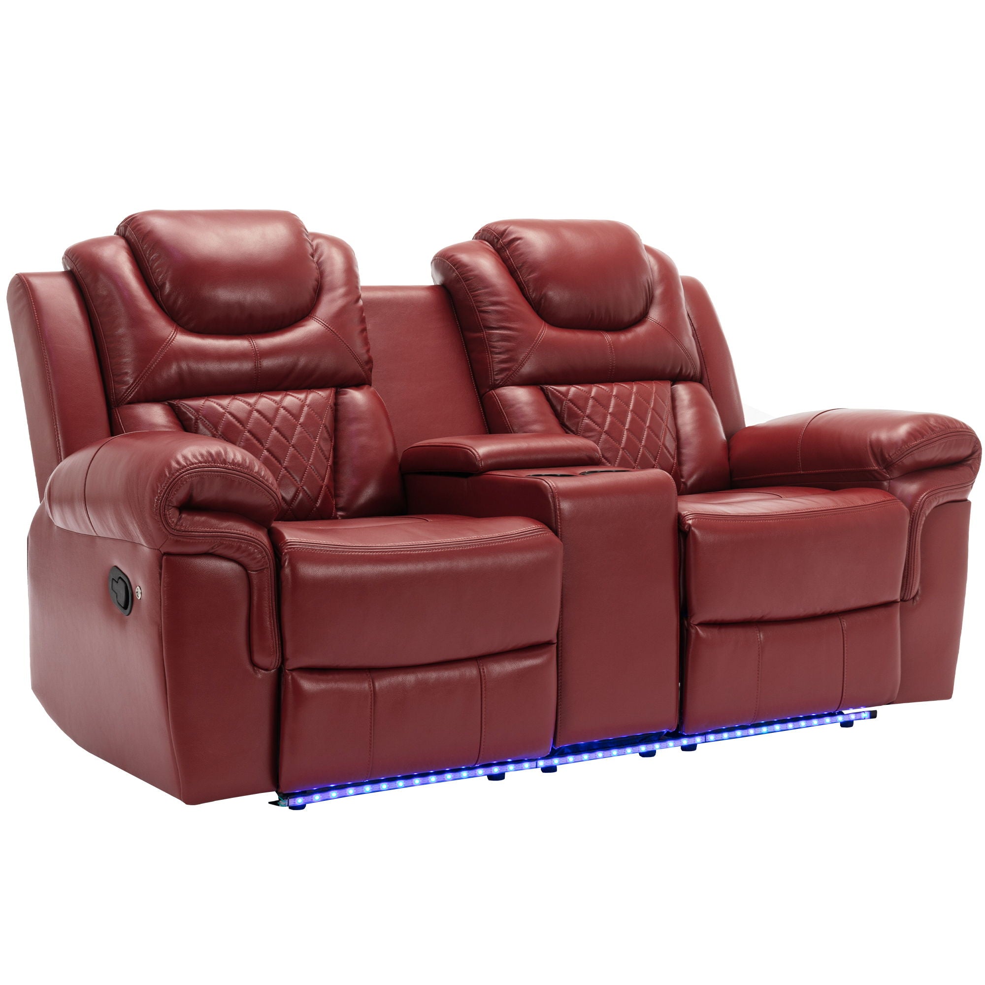 Home Theater Seating Manual Recliner Loveseat With Hide-Away Storage, Cup Holders And Led Light Strip For Living Room - Best Buy Furniture