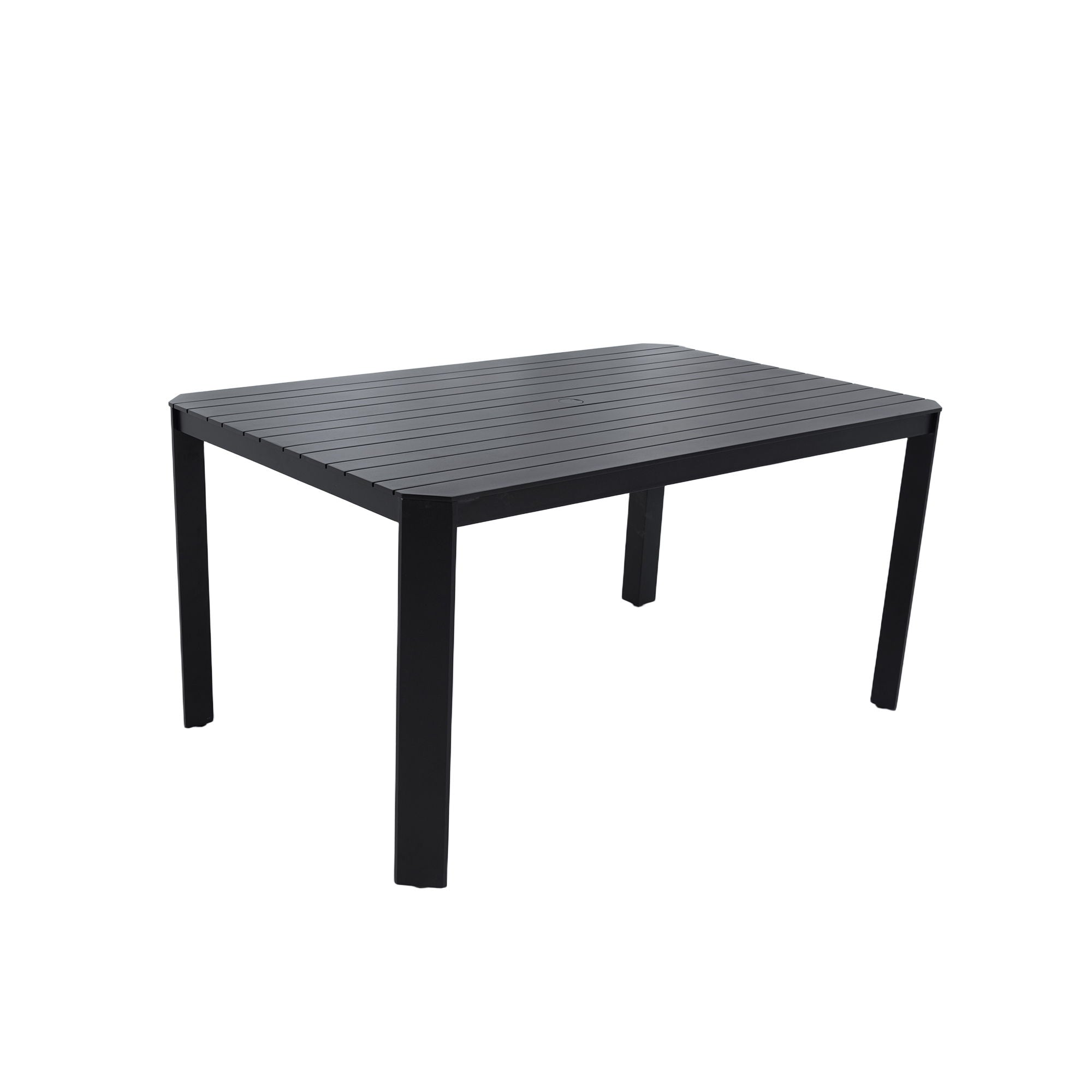 Modern Outdoor Table With Alternating Wide And Narrow Slats, Angled Corners, 2" Big Umbrella Hole, And Adjustable Non Slip Pads - Bourbon Brown - Best Buy Furniture