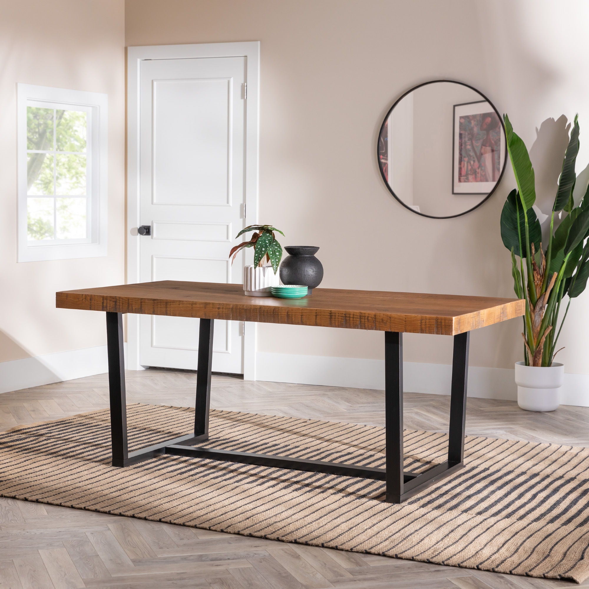 Modern Distressed Solid Wood And Metal Open Frame Dining Table - Best Buy Furniture