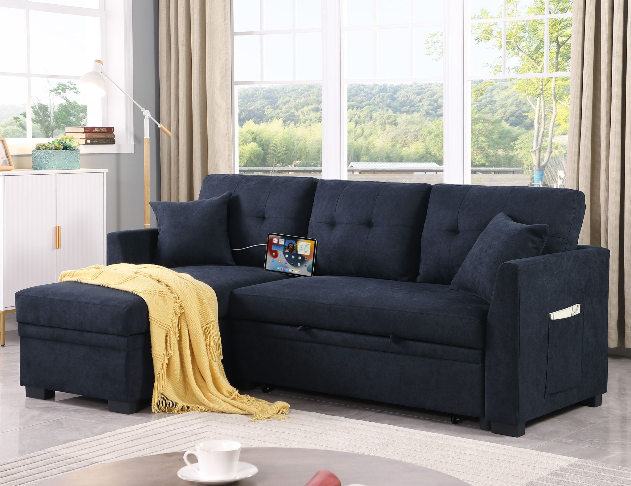 Sectional Sofa Bed L Shaped Sofa Couch Bed With USB Port, Reversible Chaise With Storage - Best Buy Furniture