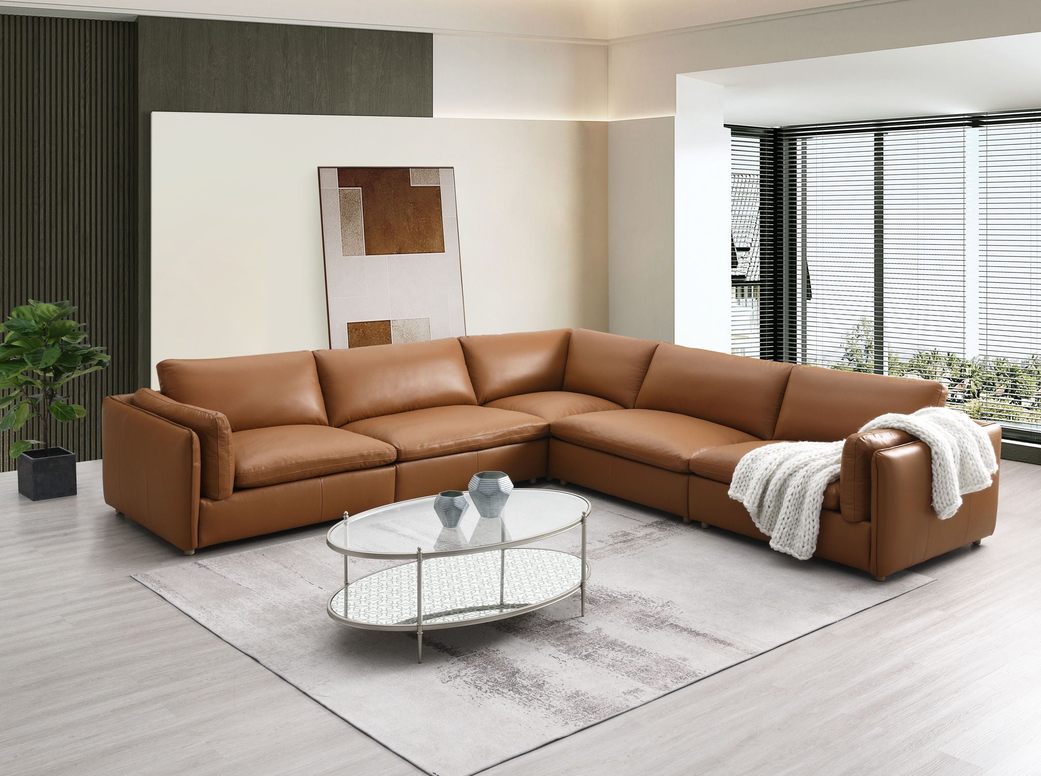 Brighton - Top Grain Leather Modular Sectional - Brown - Best Buy Furniture