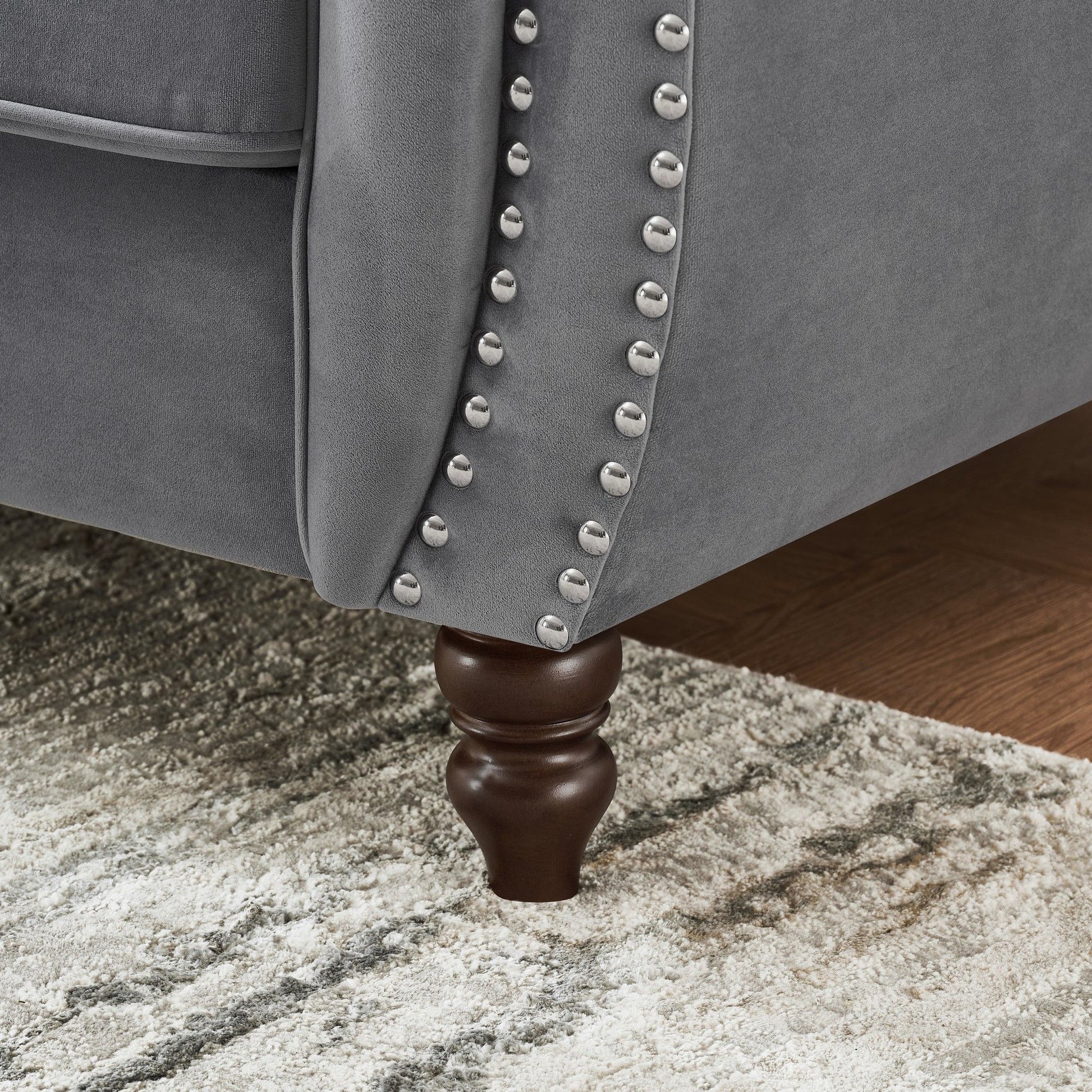 Chesterfield Velvet Upholstery Fabric Sofa With Roll Armrest & Nailhead, Mid Century Modern 3 And 3 Seater Couch - Best Buy Furniture