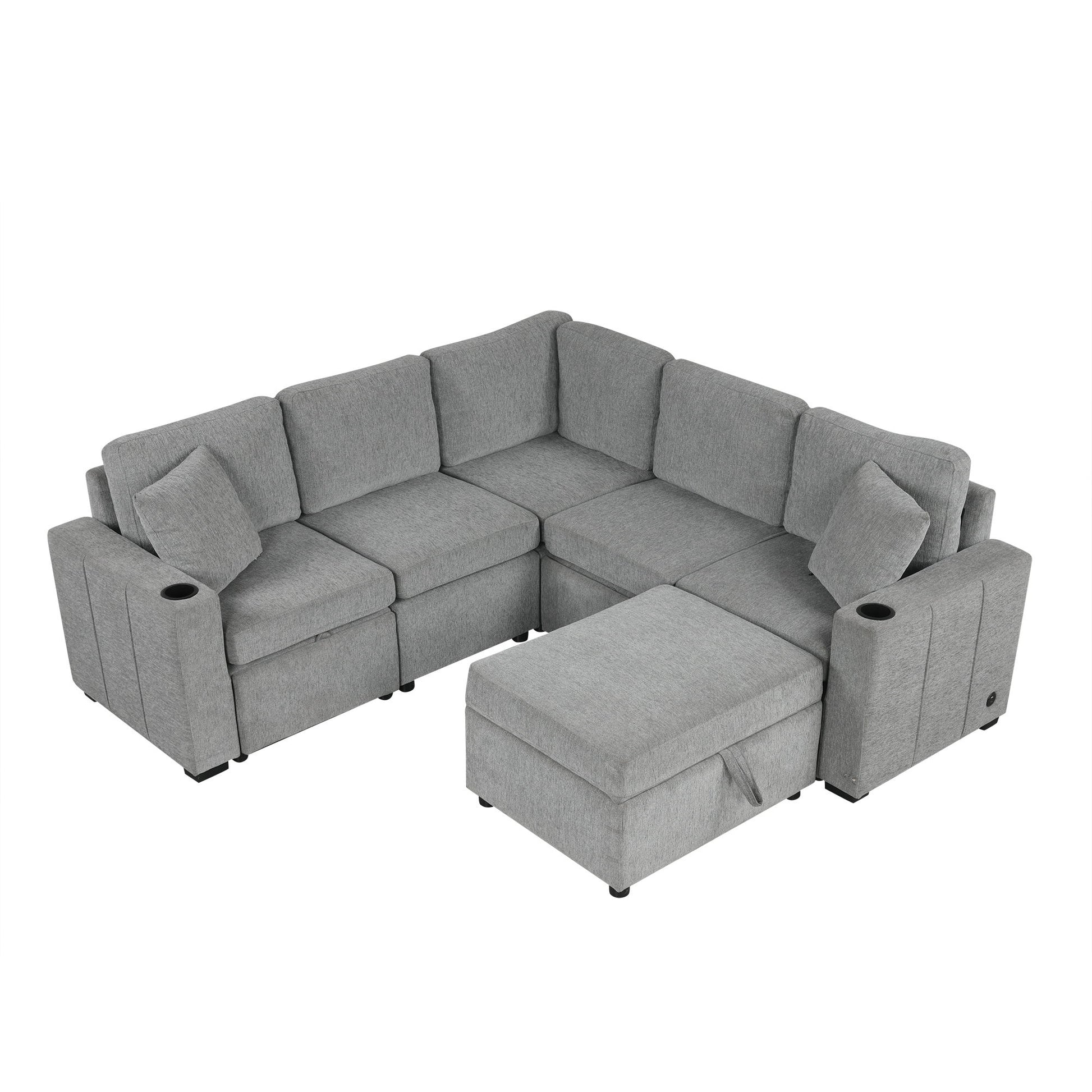 Sectional Sofa Convertible Pull-Out Sofa Bed With A Movable Storage Ottoman For Living Room - Best Buy Furniture