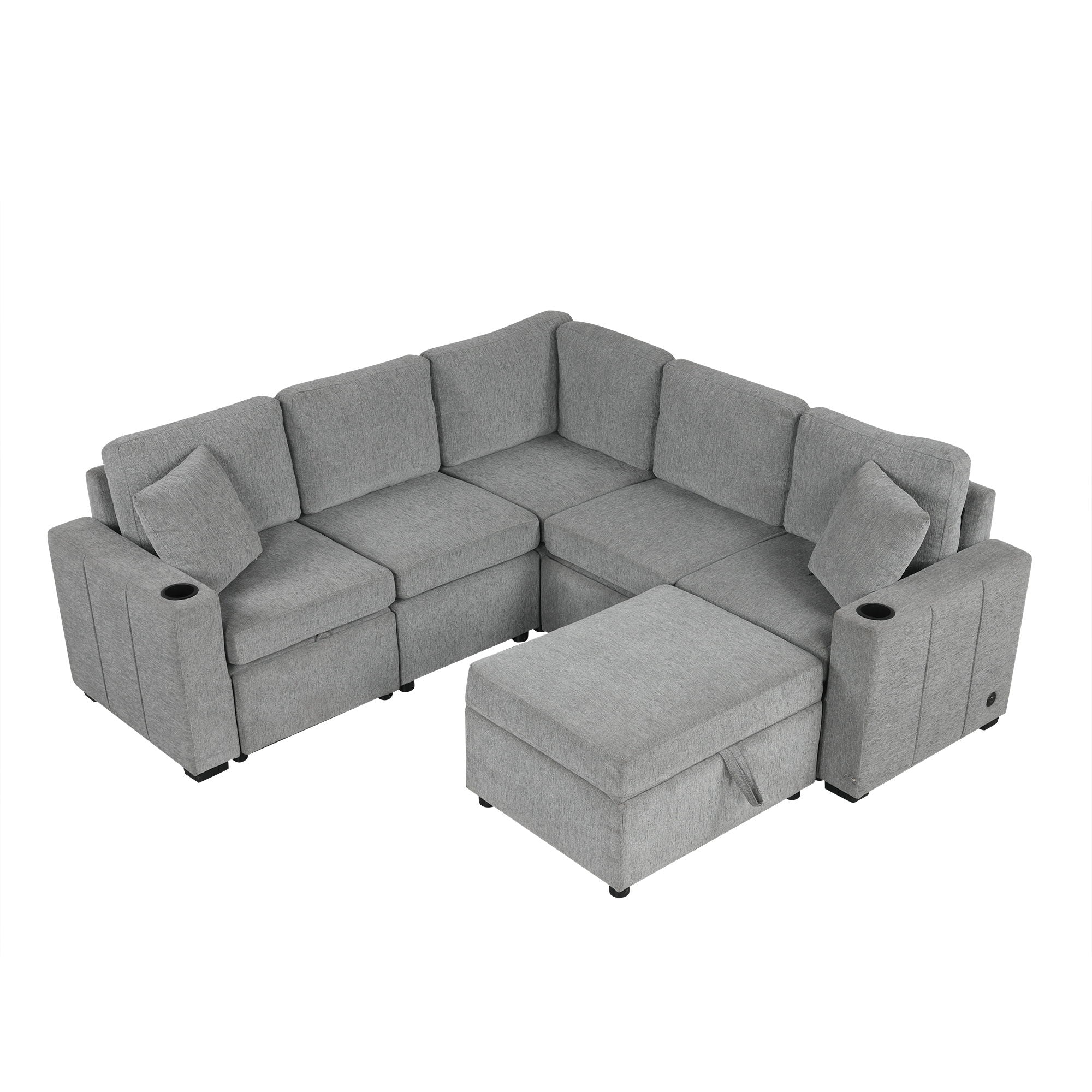 Sectional Sofa Convertible Pull-Out Sofa Bed With A Movable Storage Ottoman For Living Room - Best Buy Furniture