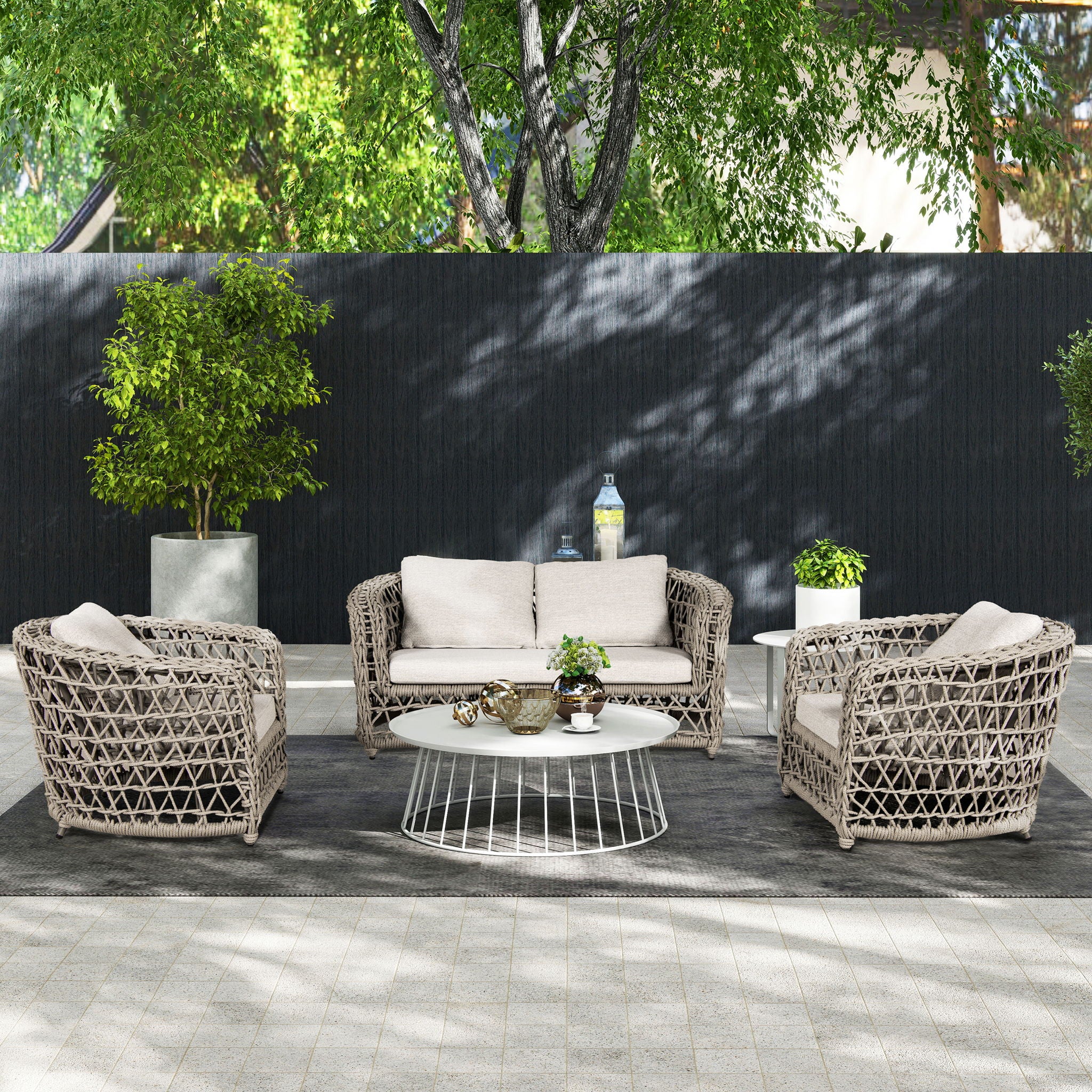 Everly - Frame Barrel Deep Seating Patio Arm Chair Axroma Olefin - Oat Beige - Best Buy Furniture