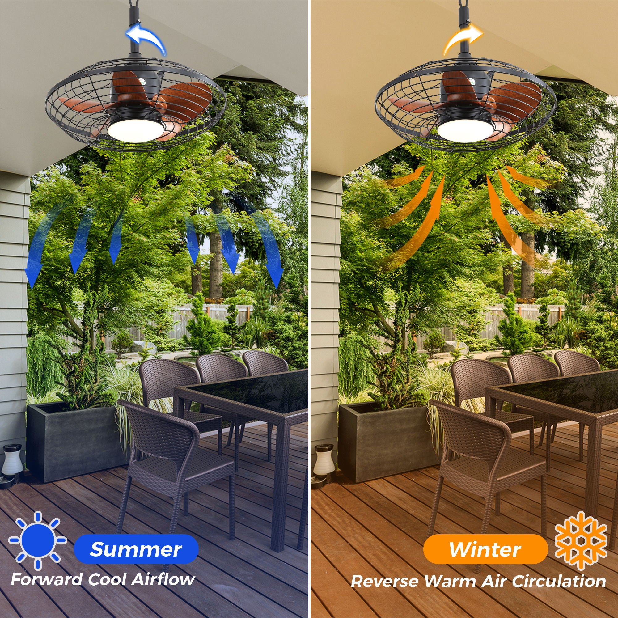 20" Downrod Mount Ceiling Fan LED 18W 3 Cct 5 ABS Blades DC Motor With Hanging And Hook For Outside Patios Pergola - Black - Best Buy Furniture