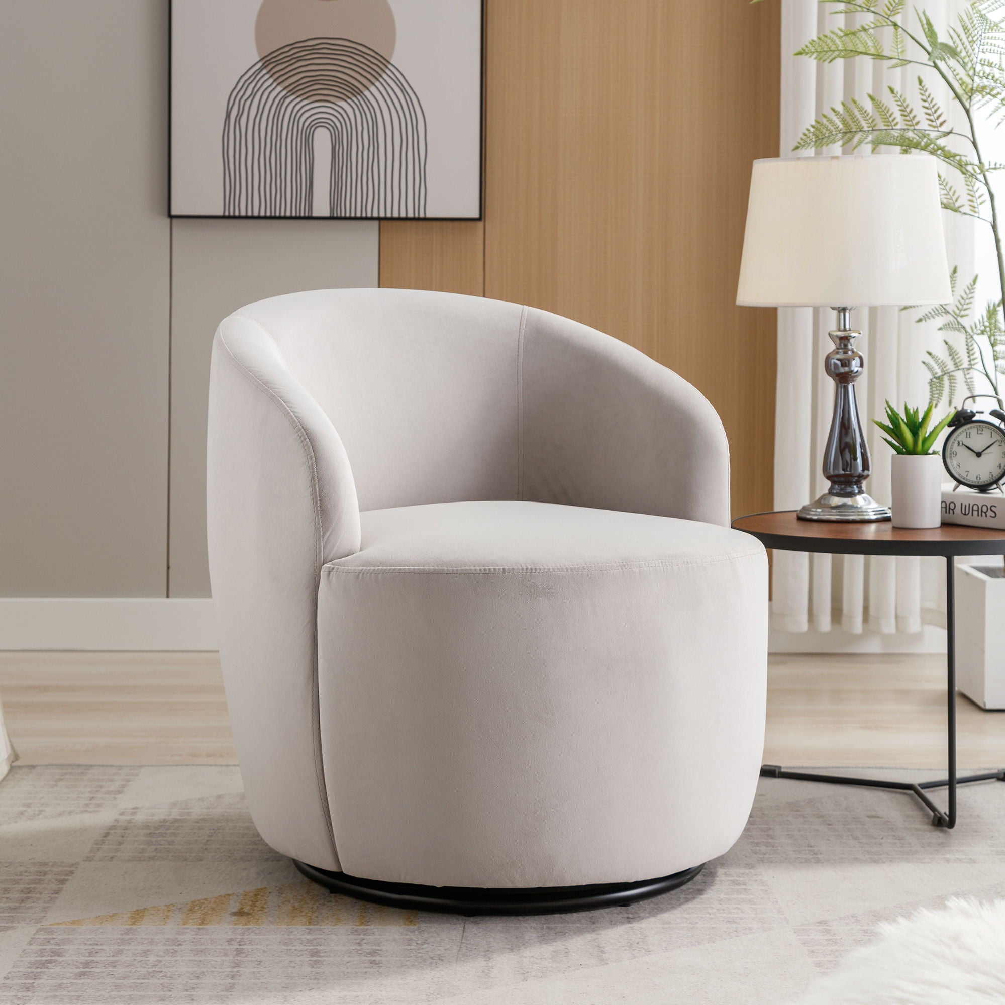 Velvet Fabric Swivel Accent Armchair Barrel Chair With Powder Coating Metal Ring - Best Buy Furniture