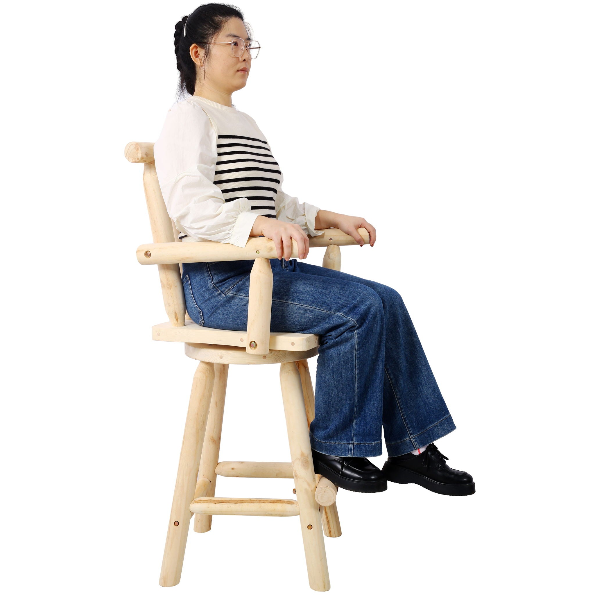 Rustic Bar Stool, Fir Wood Construction, Wide Armrest - Best Buy Furniture