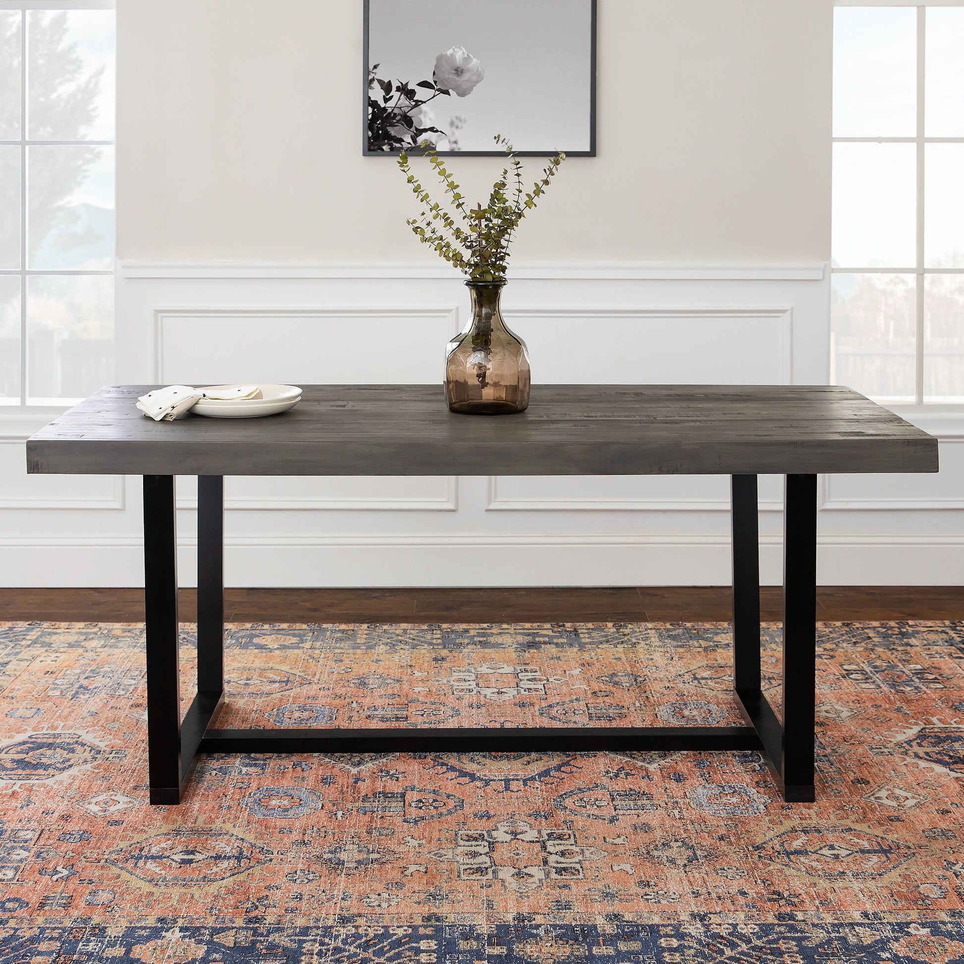 Modern Distressed Solid Wood And Metal Open Frame Dining Table - Best Buy Furniture
