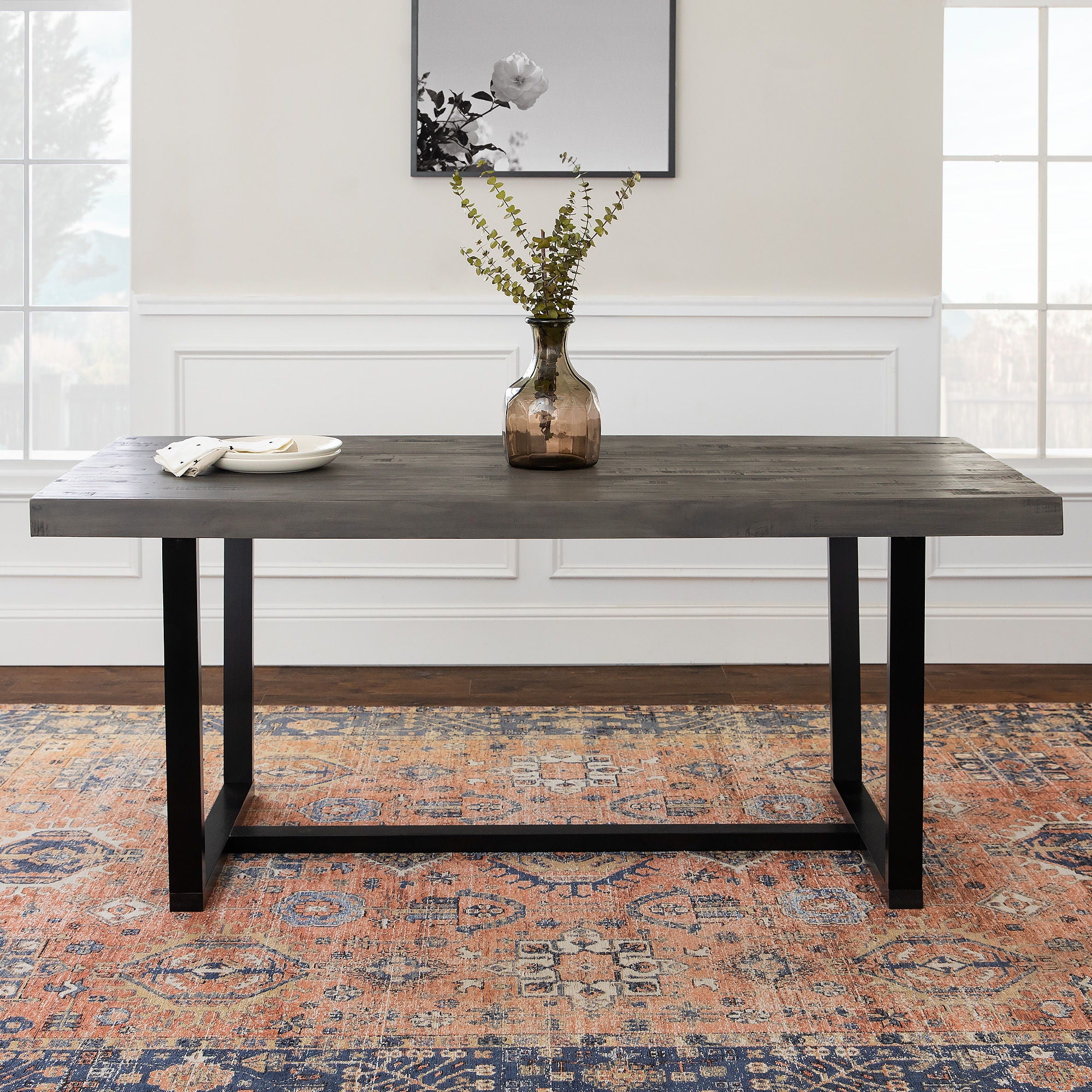 Modern Distressed Solid Wood And Metal Open Frame Dining Table - Best Buy Furniture