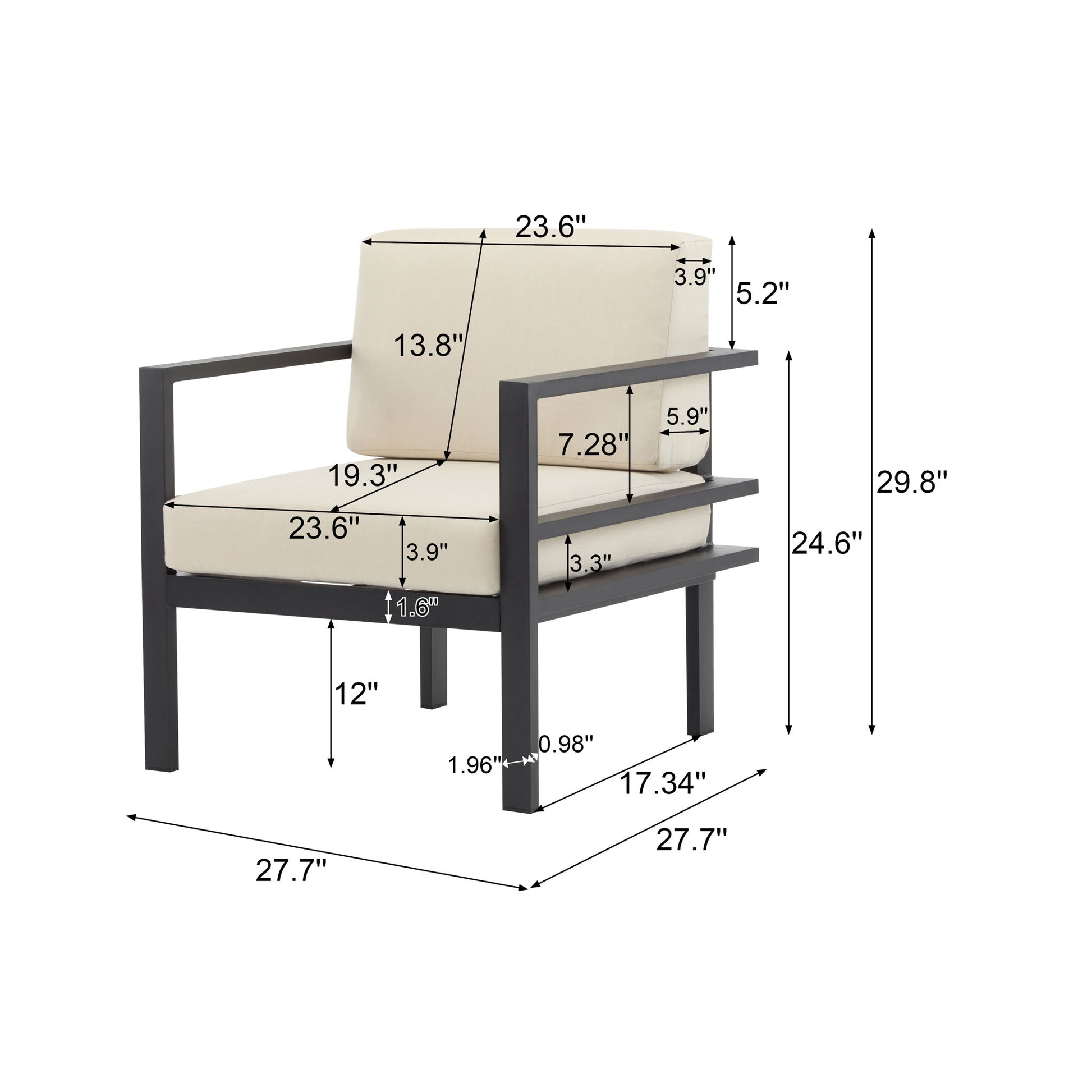 Modern 3 Piece Outdoor Patio Seating Set With Aluminum Frame And Weather Resistant Cushions - Beige / Gray - Best Buy Furniture