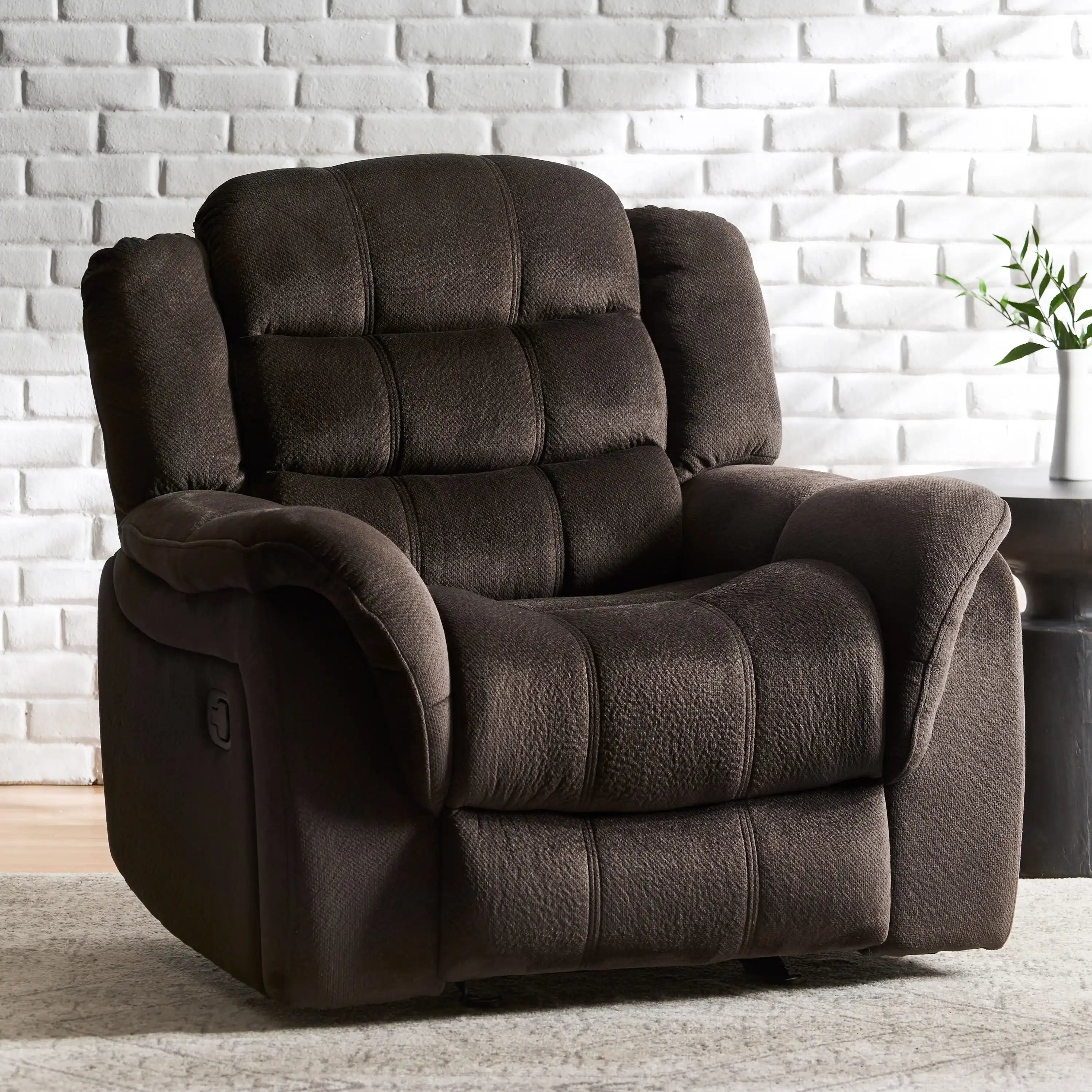Classic Design, Brown Plush Fabric, Glider Recliner - Best Buy Furniture