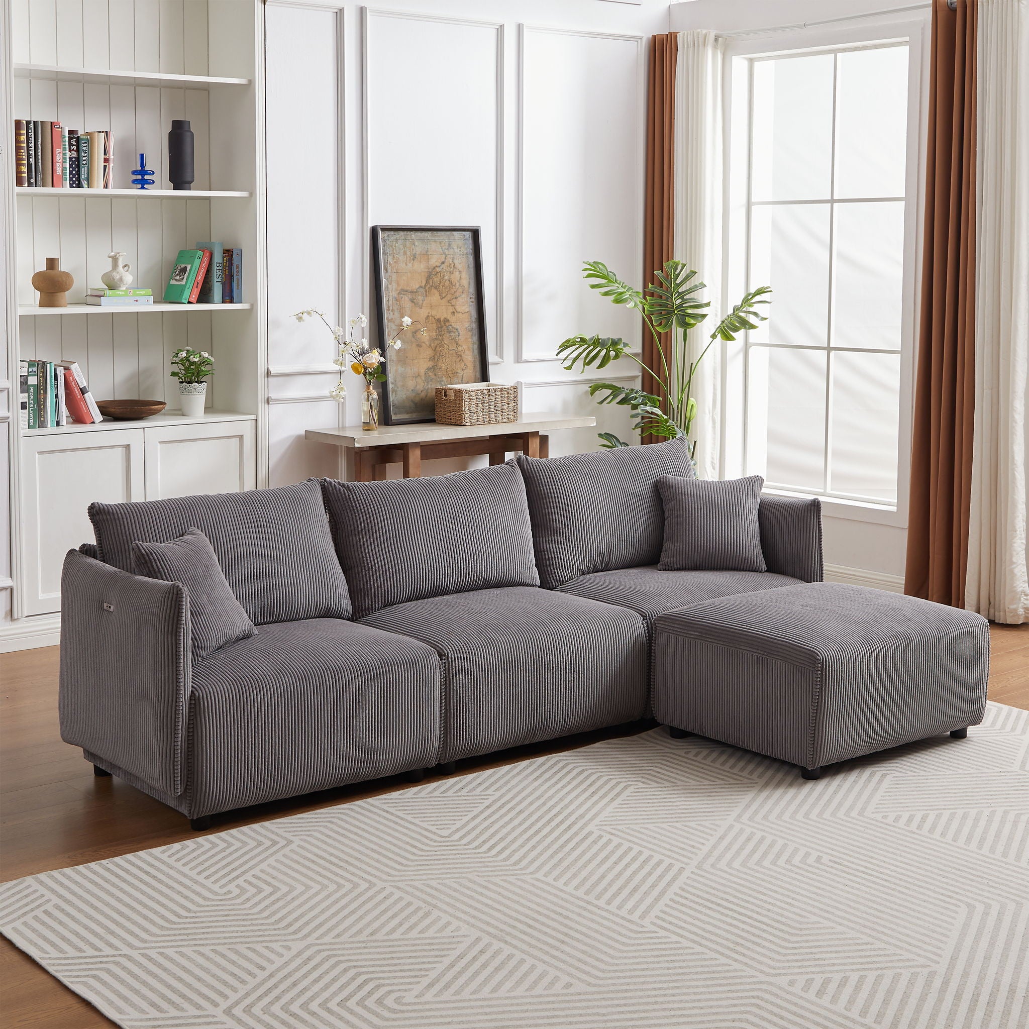 Modern Minimalist Corduroy Combination Sofa With 2 Comfort Cushions With USB & C Charging Ports - Best Buy Furniture