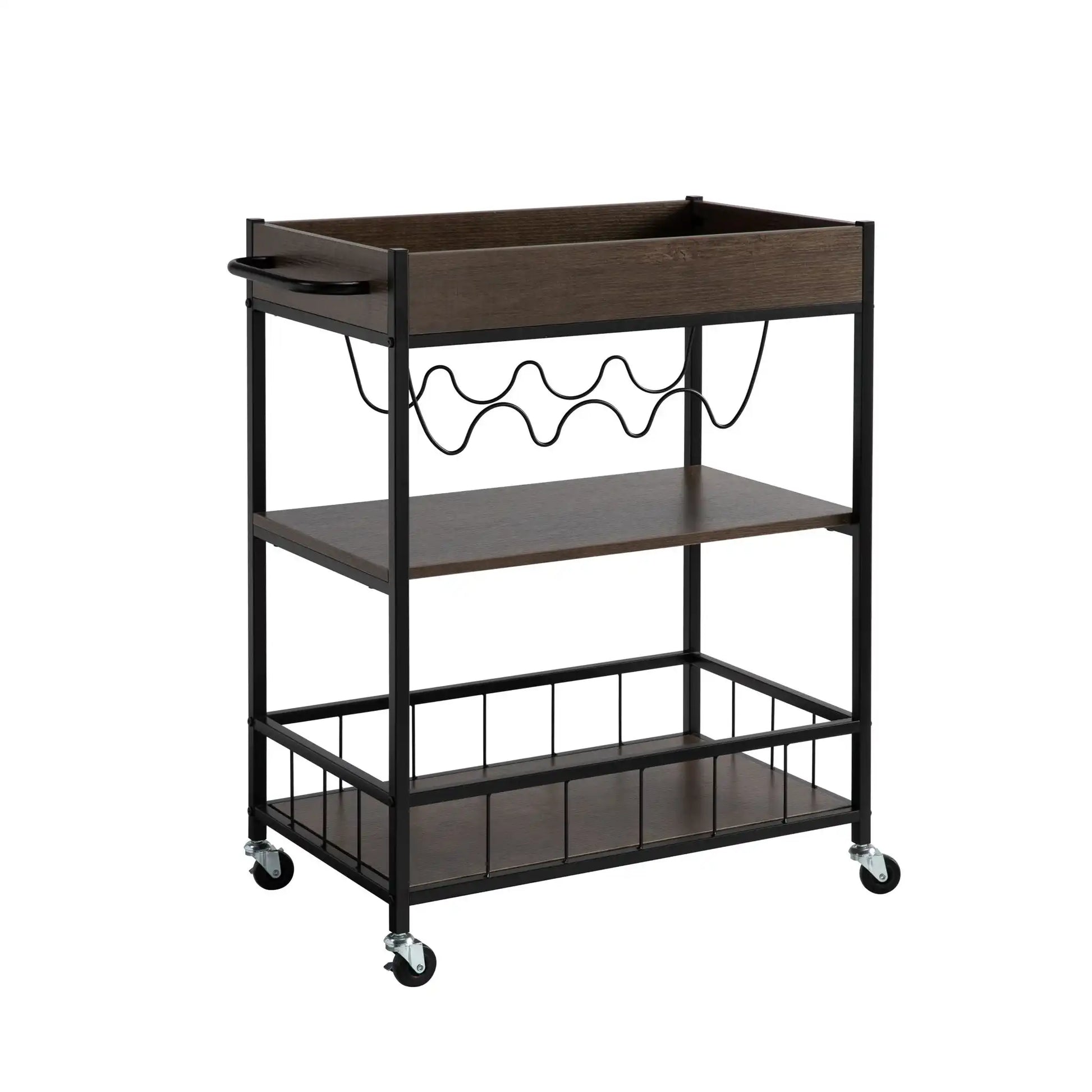 Rolling Kitchen Cart With Storage And Four Wine Bottle Rack - Best Buy Furniture