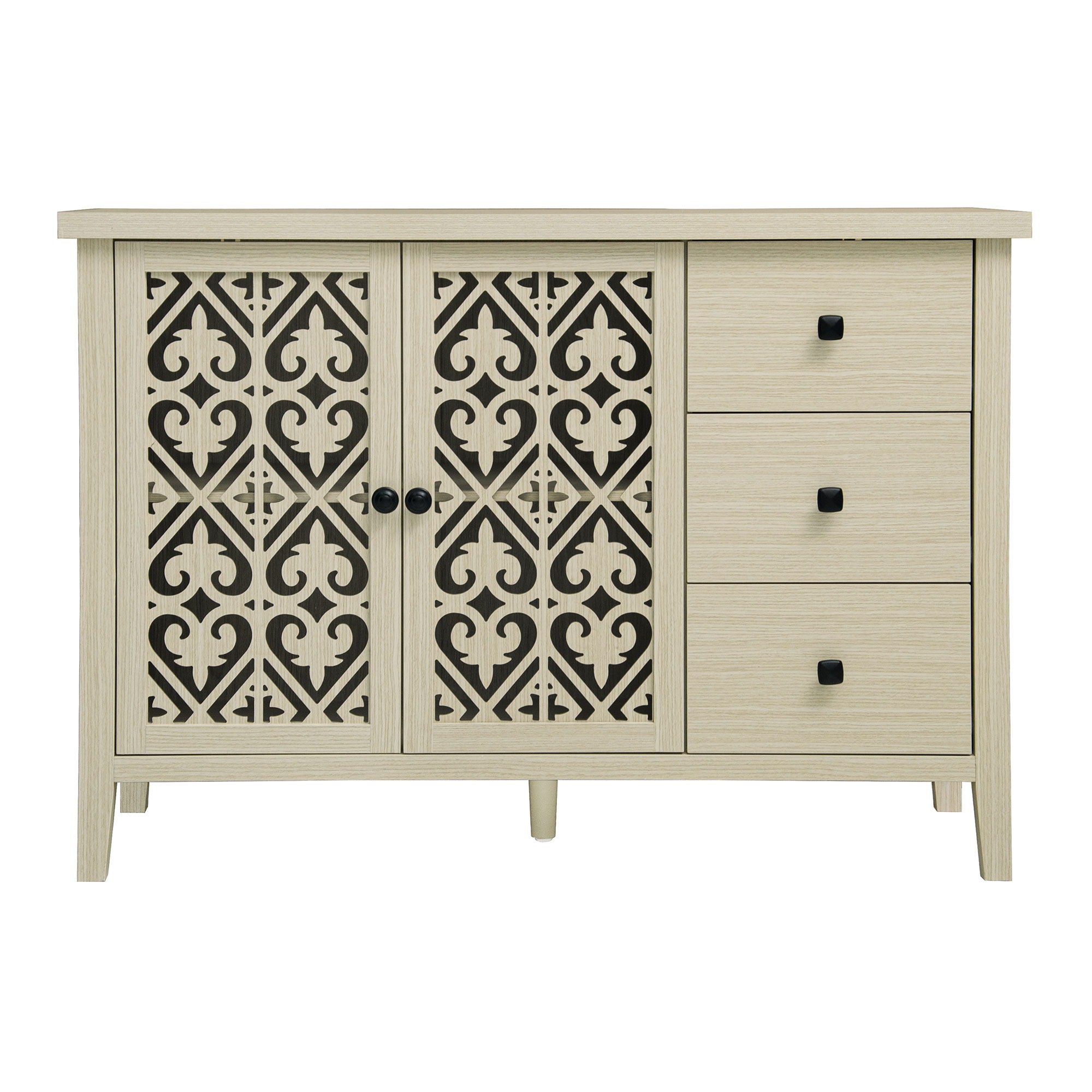 Hollowed Out Cabinet With 2 Door 3 Drawers, American Furniture, Suitable For Bedroom, Living Room, Study - Natural - Best Buy Furniture