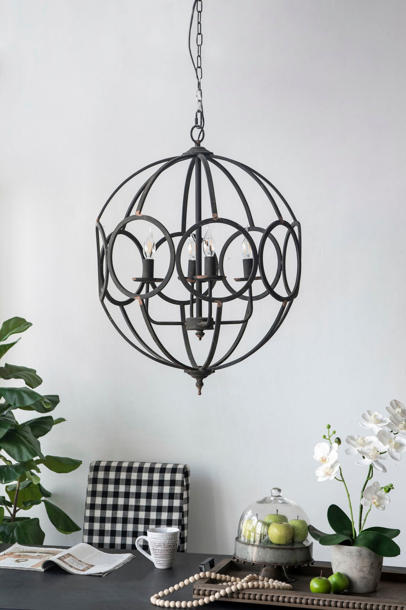 4 Light Metal Chandelier, Hanging Light Fixture With Adjustable Chain For Kitchen, Bulb Not Included - Black - Best Buy Furniture