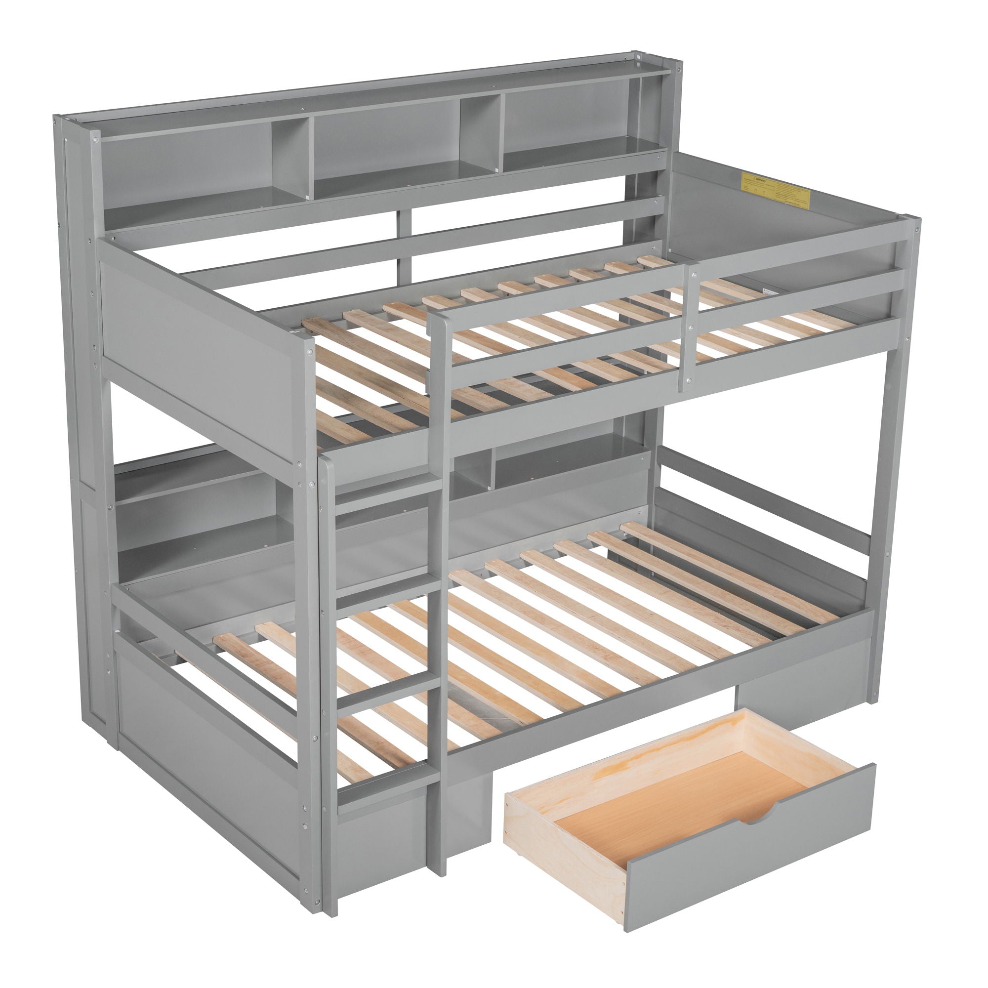 Twin Size Bunk Bed With Built-In Shelves Beside Both Upper And Down Bed And Storage Drawer - Best Buy Furniture
