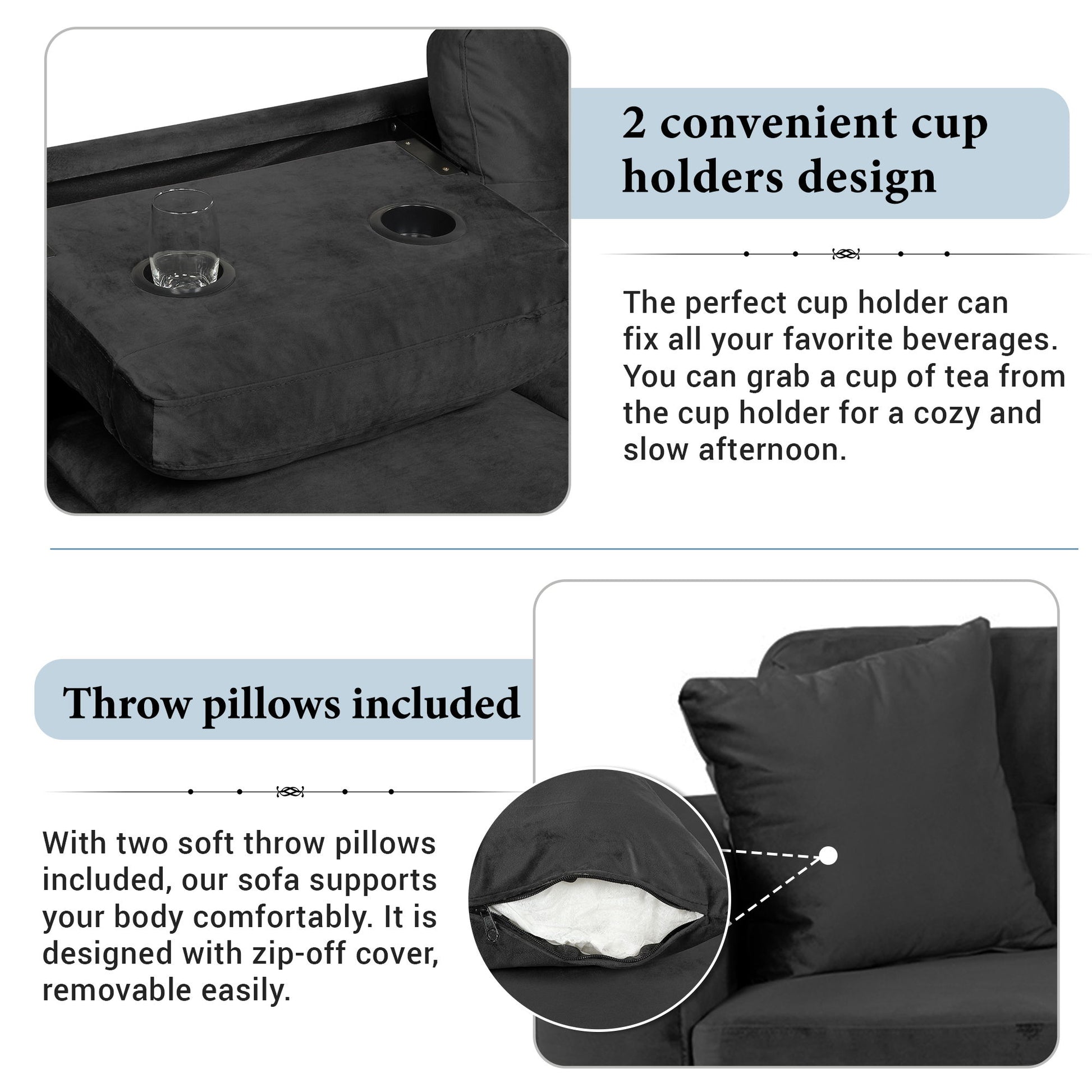 Modern Sectional Sofa With Storage Ottoman, L - Shape Couch With 2 Pillows And Cup Holders - Best Buy Furniture