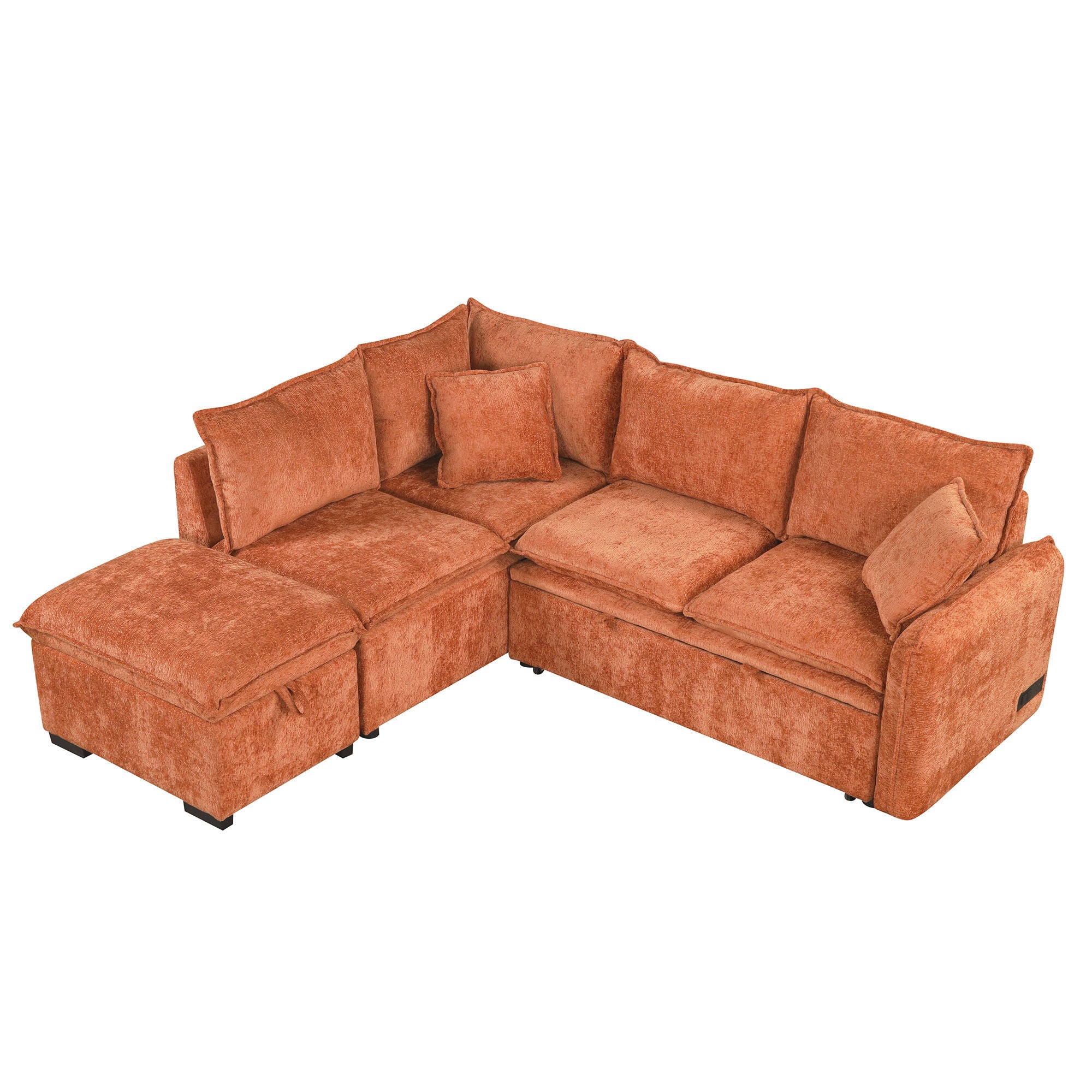 Convertible Sofa Bed Sectional Sofa Sleeper L-Shaped Sofa With A Storage Ottoman, Two Pillows, Two Power Sockets And Two USB Ports For Living Room - Best Buy Furniture