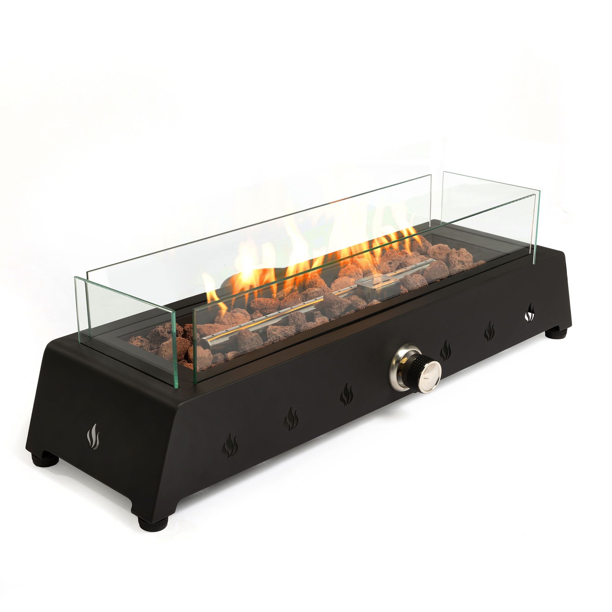 28" Tabletop Fire Pit, Propane Gas Fire Pit With Quick Connect Joint, Glass Wind Guard And Lava Rock, Outdoor Portable Tabletop Fire Pit - Black - Best Buy Furniture