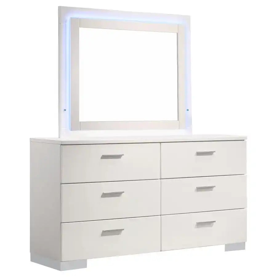 Felicity - 6-Drawer Dresser With LED Mirror - White High Gloss - Best Buy Furniture