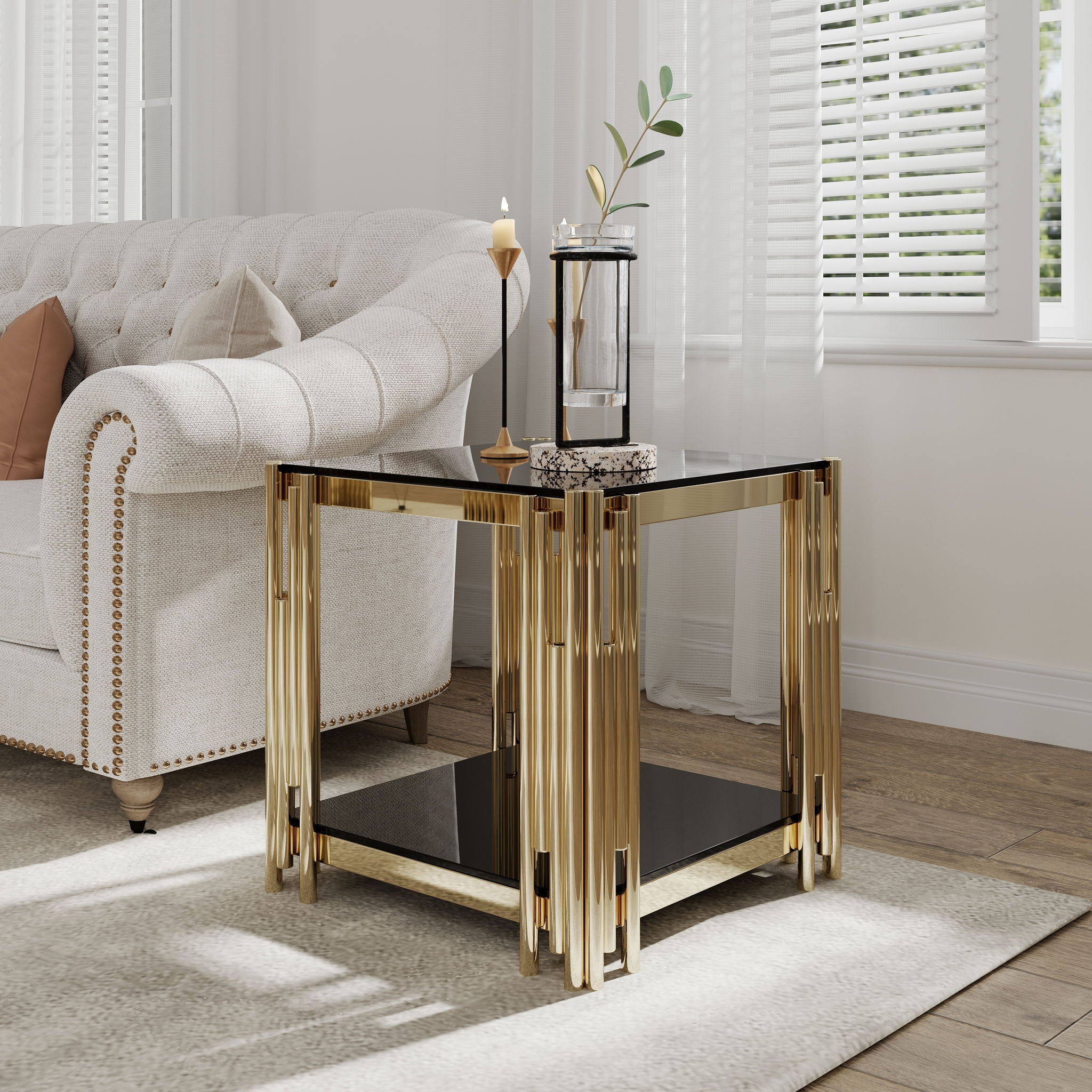 Square End Table With Tempered Glass Top For Living Room - Best Buy Furniture
