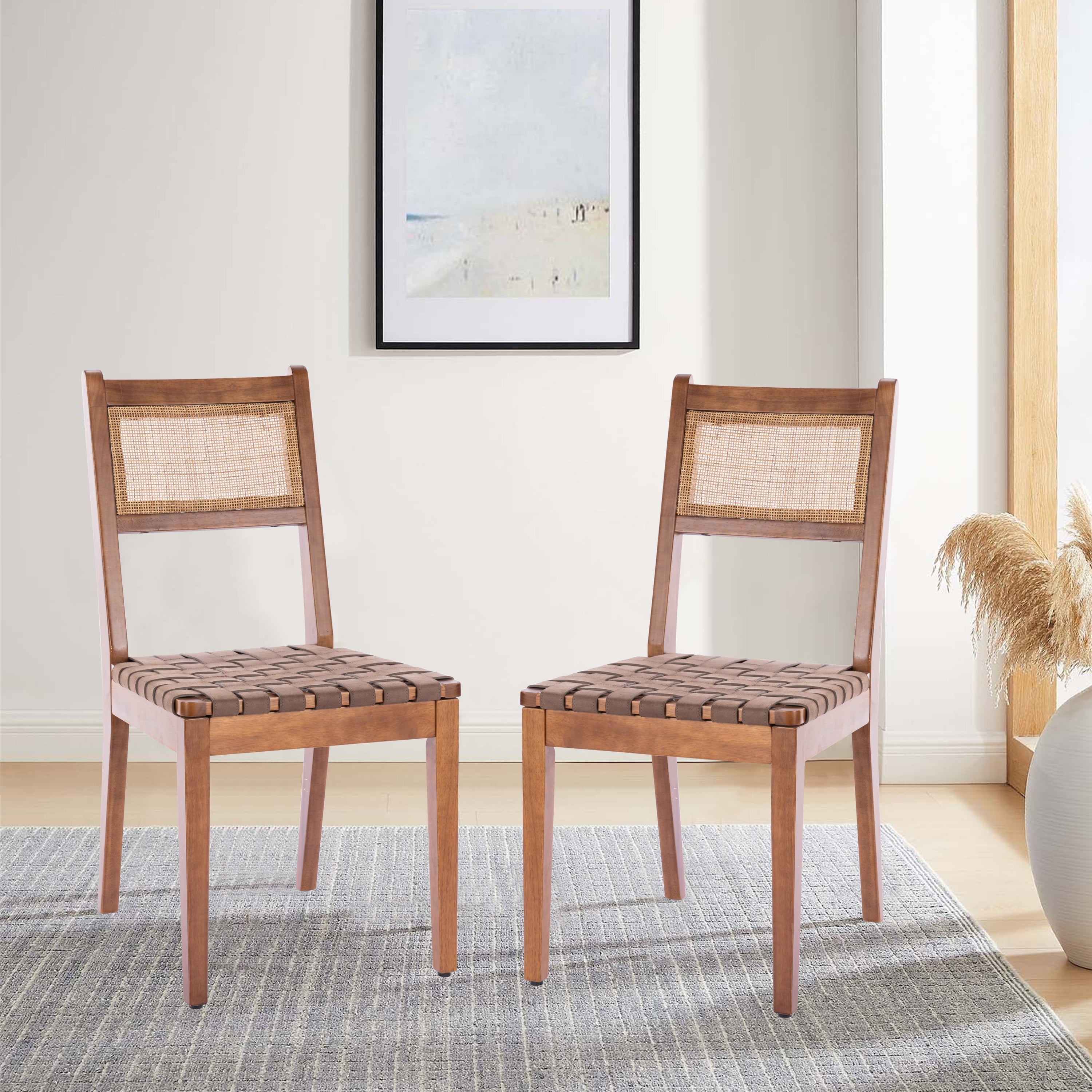Rattan Leather Woven Strips Kitchen Dining chair set of 2 - Best Buy Furniture