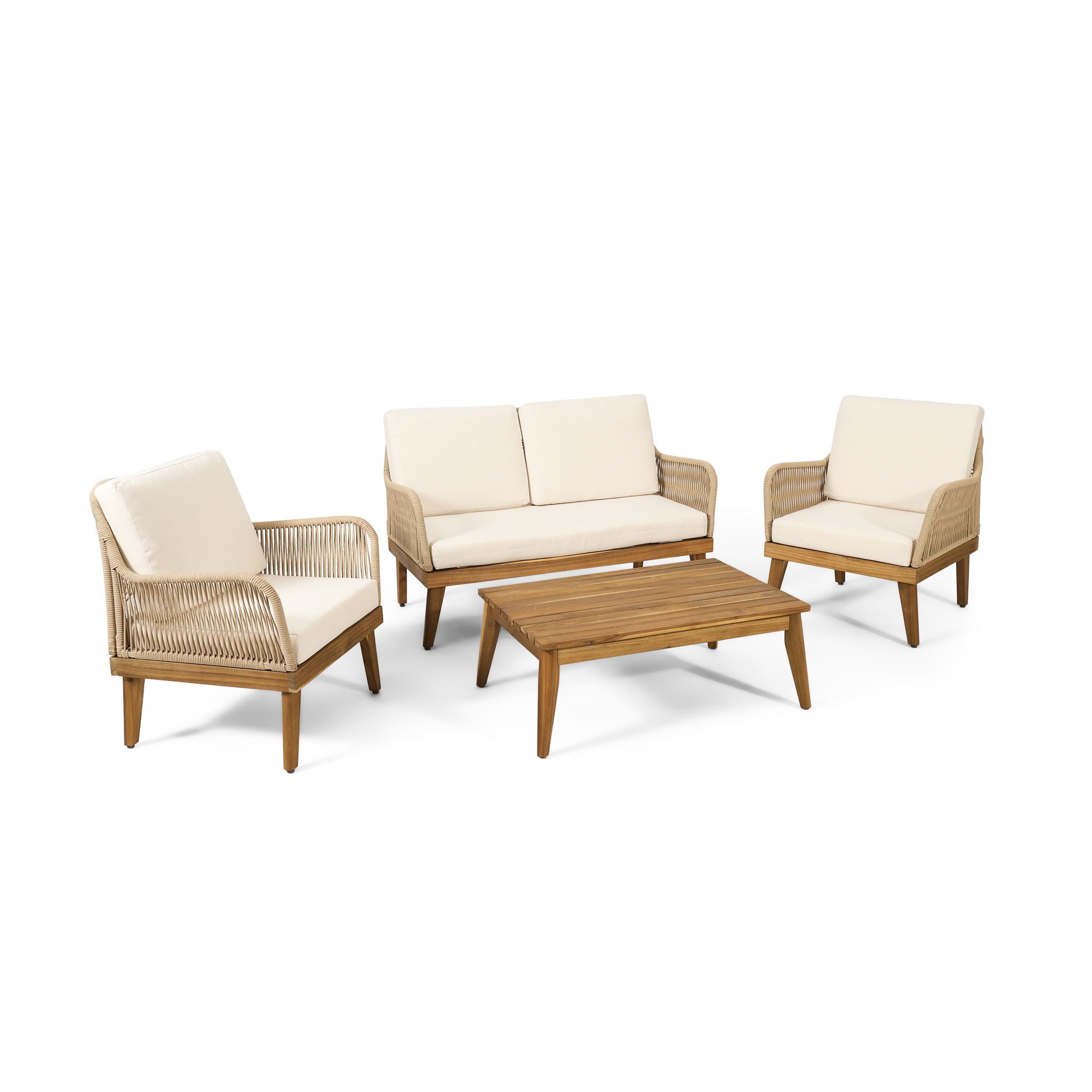 Hueber - Outdoor And Rope 4 Seater Chat Set With Cushions - Teak - Best Buy Furniture
