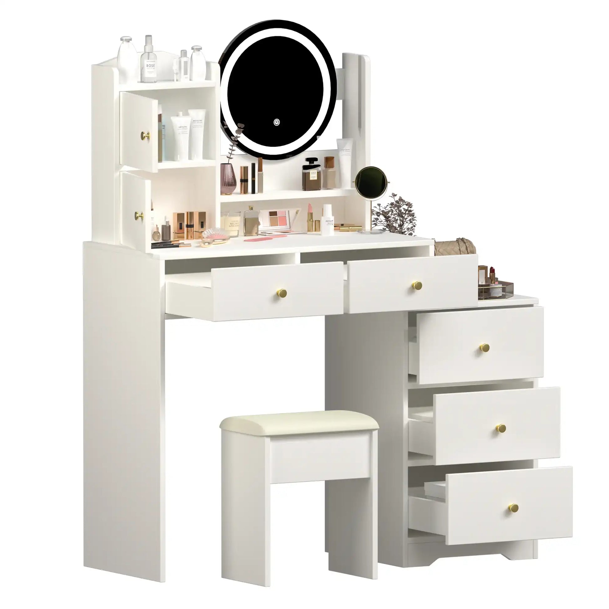 Vanity Desk Set with Mirror and Lights, White - Best Buy Furniture