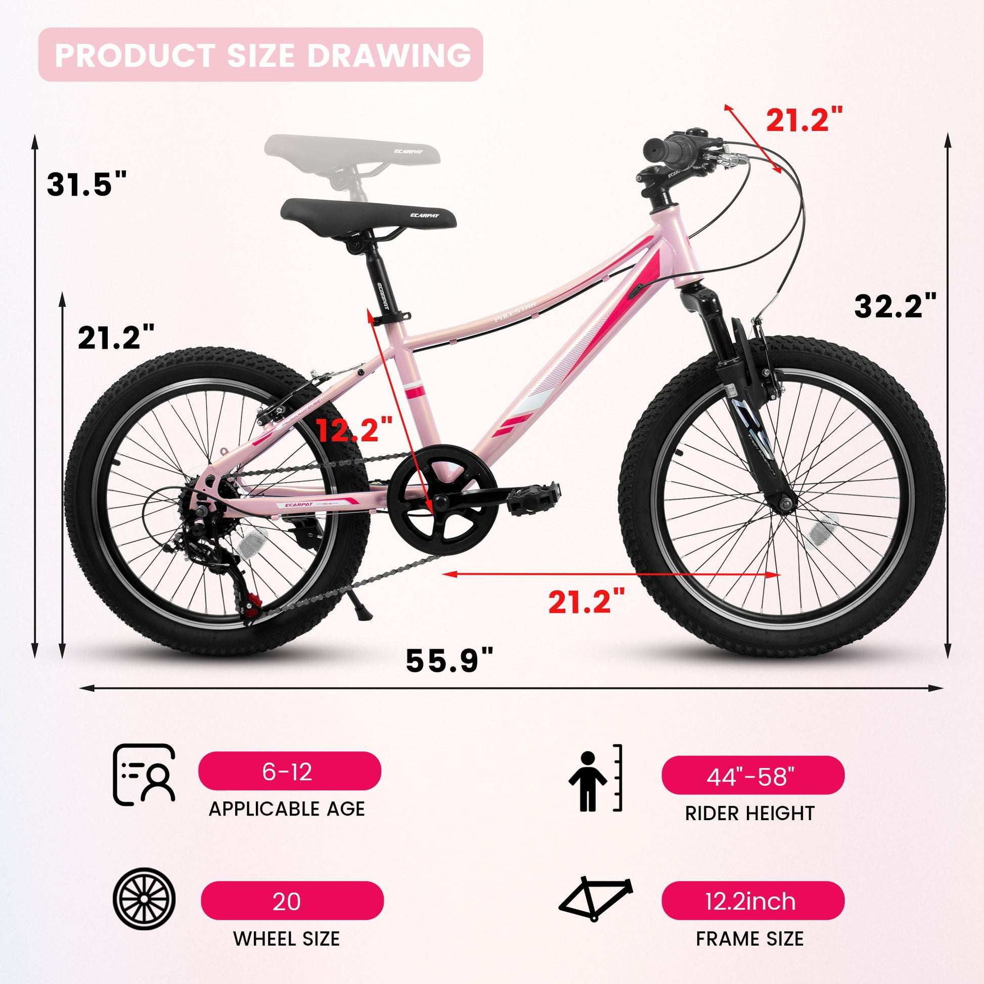 20" Children's Bicycle Shock Absorbing Front Fork 7 Speed V Brakes Mountain Tire Boys And Girls Kids Bike For Outdoor Adventure - Pink - Best Buy Furniture