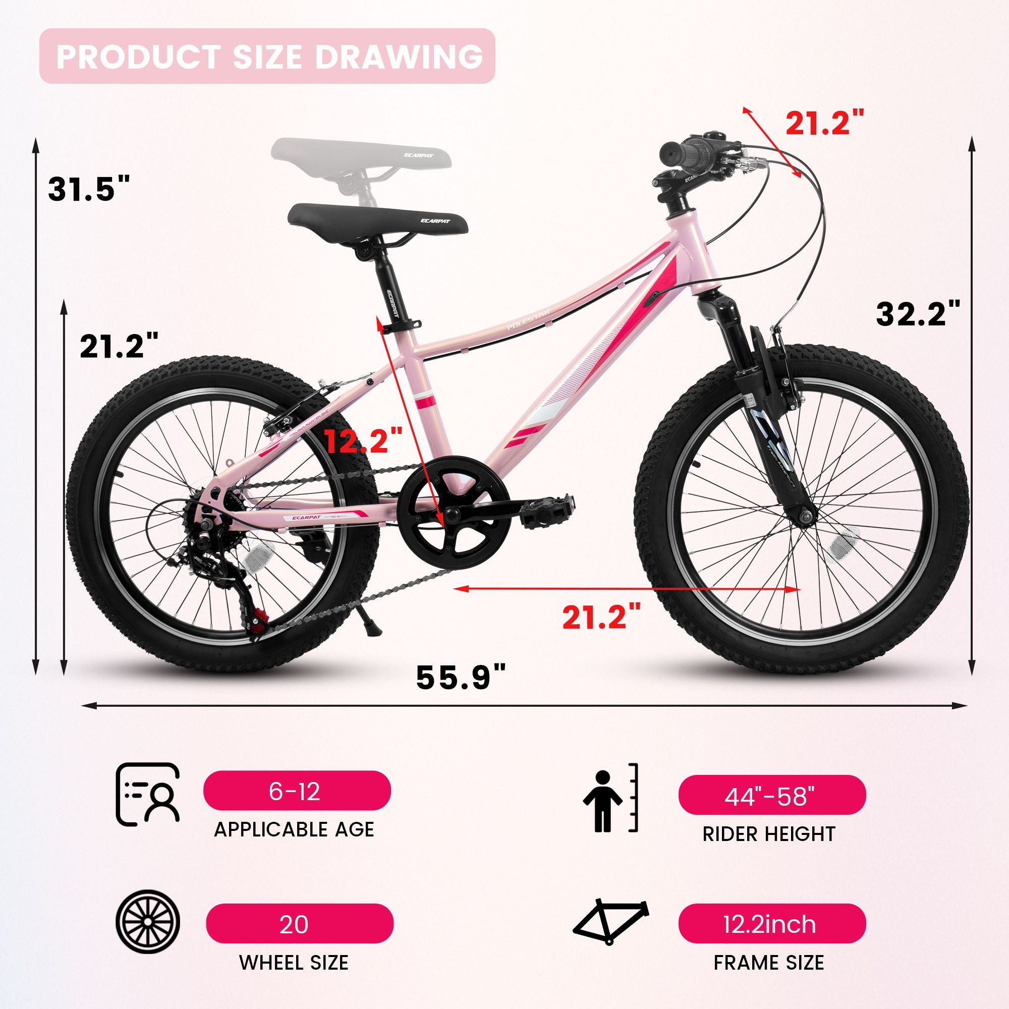 20" Children's Bicycle Shock Absorbing Front Fork 7 Speed V Brakes Mountain Tire Boys And Girls Kids Bike For Outdoor Adventure - Pink - Best Buy Furniture