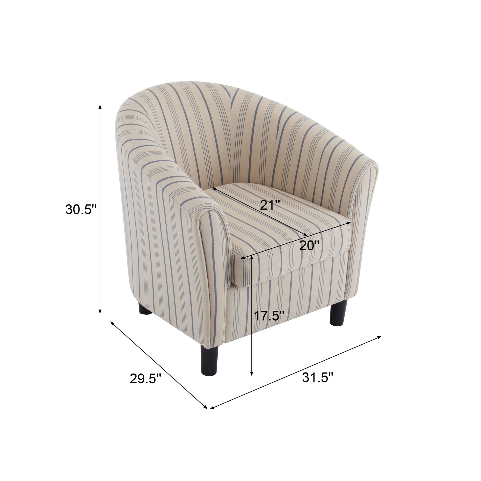 Modern Barrel Fabric Striped Barrel Chair With Channel Stitching - Beige / Blue Stripe - Best Buy Furniture