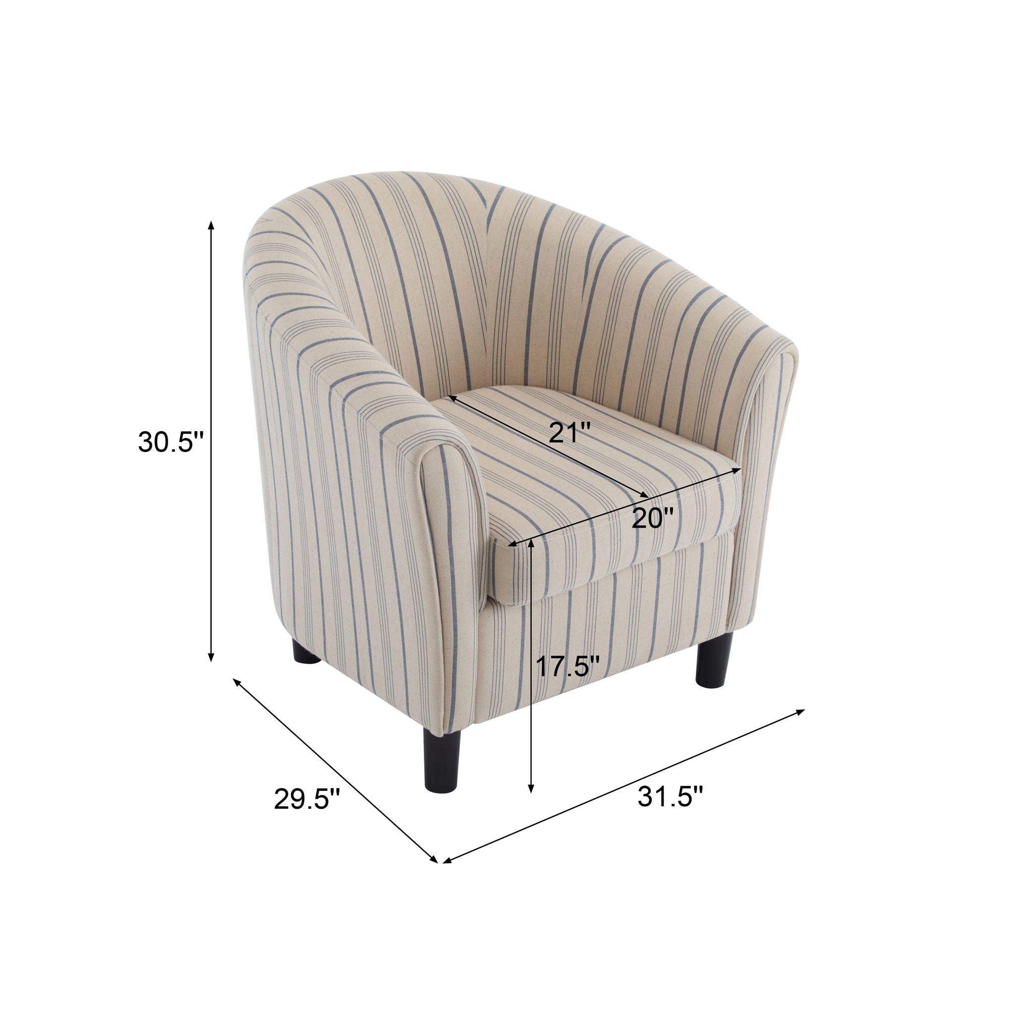 Modern Barrel Fabric Striped Barrel Chair With Channel Stitching - Beige / Blue Stripe - Best Buy Furniture