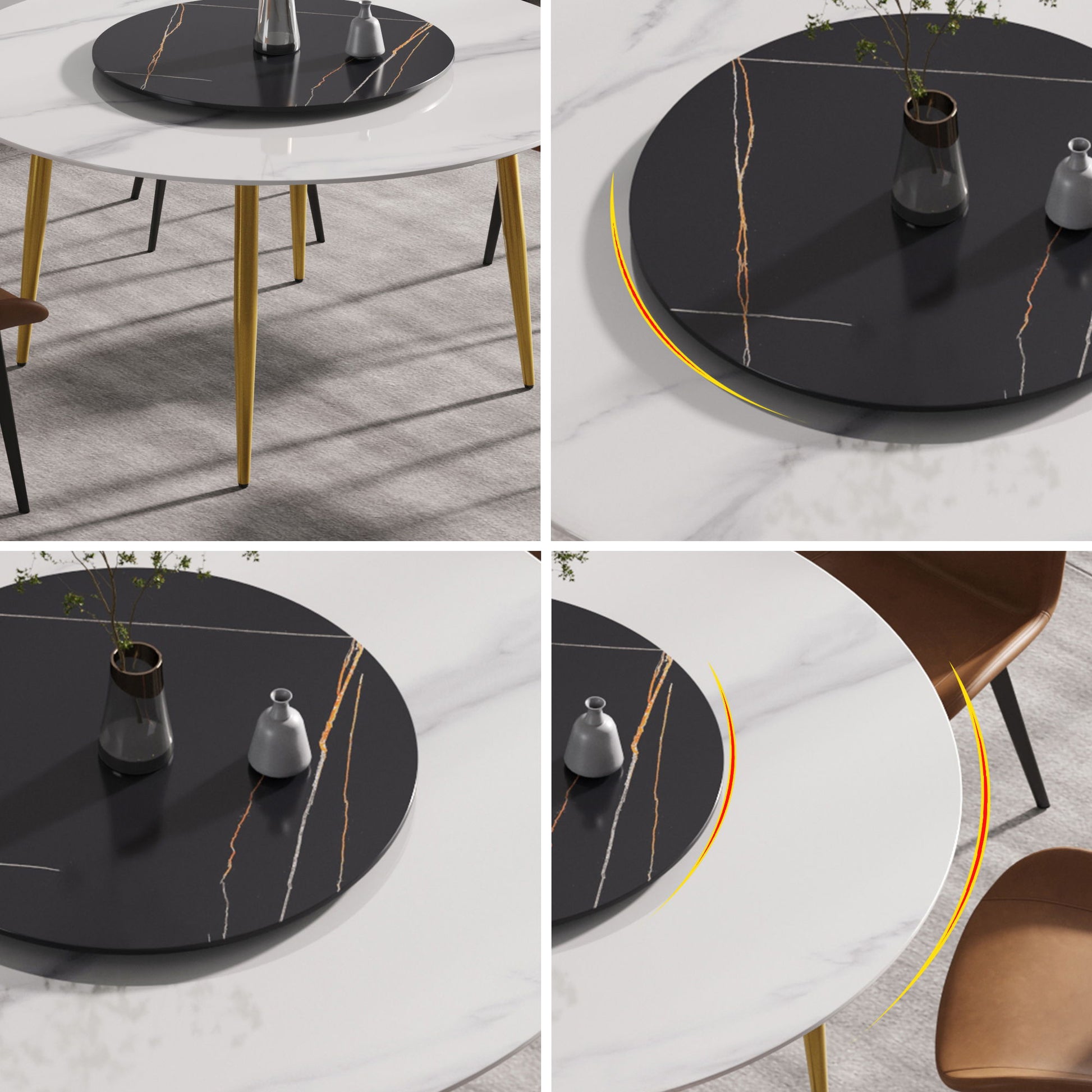 Modern Artificial Stone Round Dining Table, Can Accommodate 6 People Artificial Stone Turntable - Best Buy Furniture
